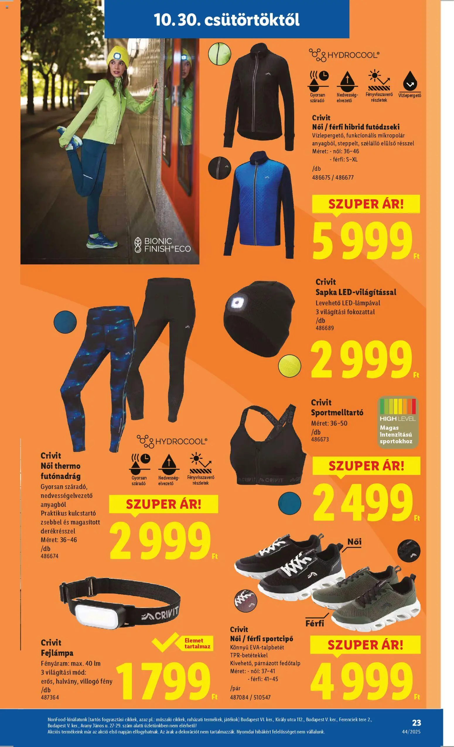 Lidl akciós ujság - amely érvényes a következő dátumtól: 30.10.2025 | Oldal: 23 | Termékek: Fejlámpa, Játékok, Sportmelltartó, Futódzseki