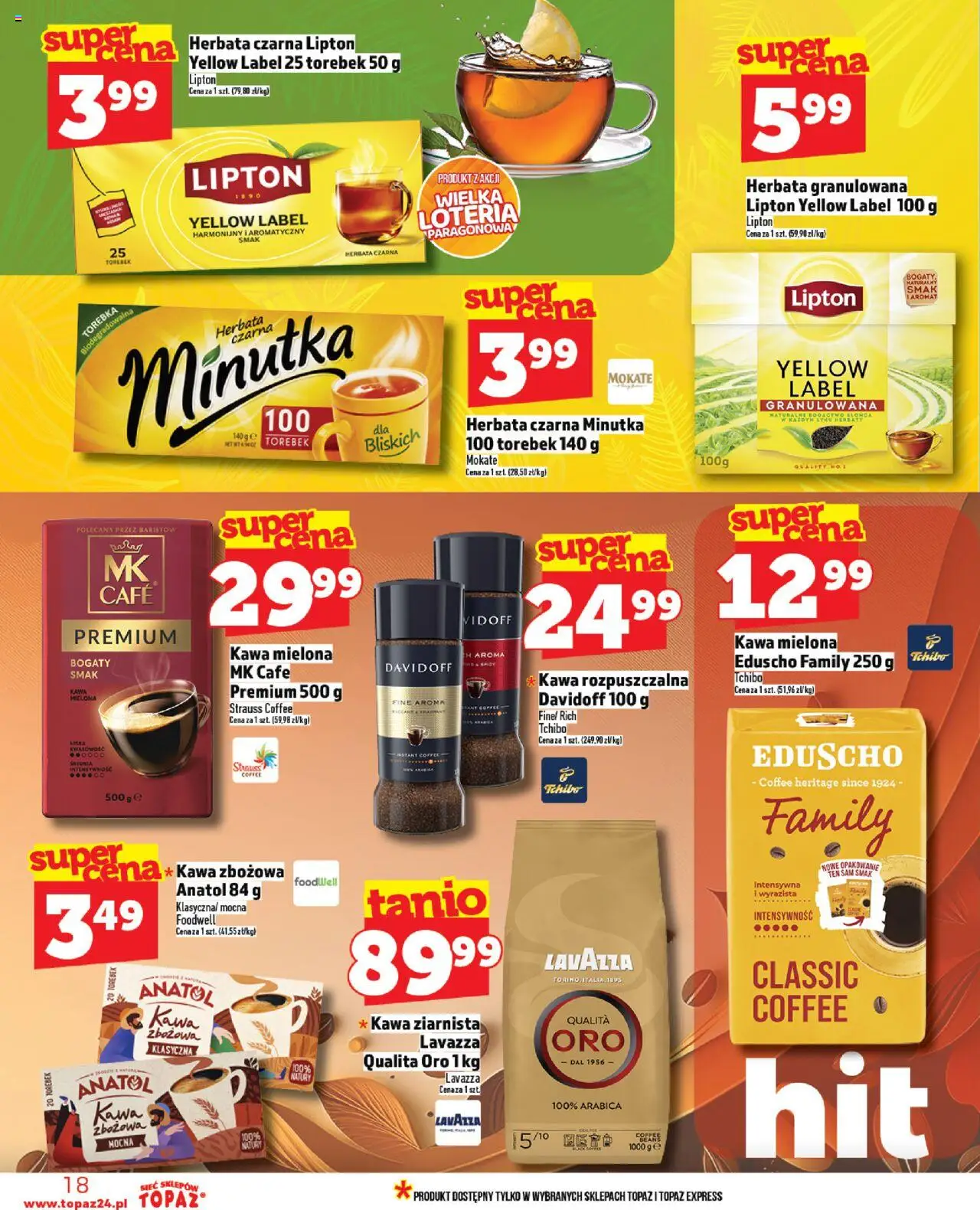 Topaz Gazetka od 21.08.2025 | Strona: 18 | Produkty: Kawa ziarnista, Kawa rozpuszczalna, Tchibo, Kawa