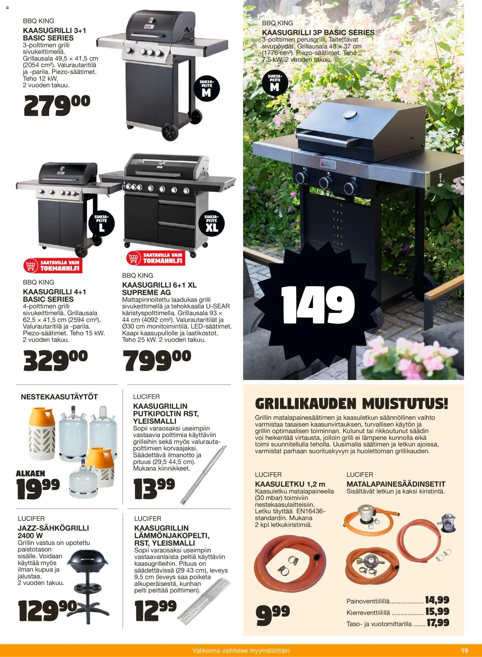 Tokmanni - Kesä 2026 – voimassa 02.04.2026 alkaen | Sivu: 19 | Tuotteet: Letku, Grilli, Kaasugrilli, Voi
