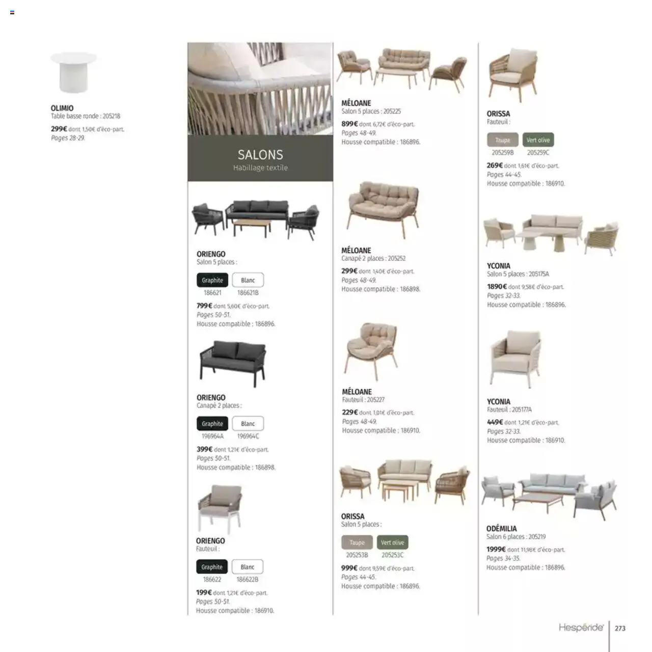  | Page: 273 | Produits: Olive, Canapé, Fauteuil, Table basse