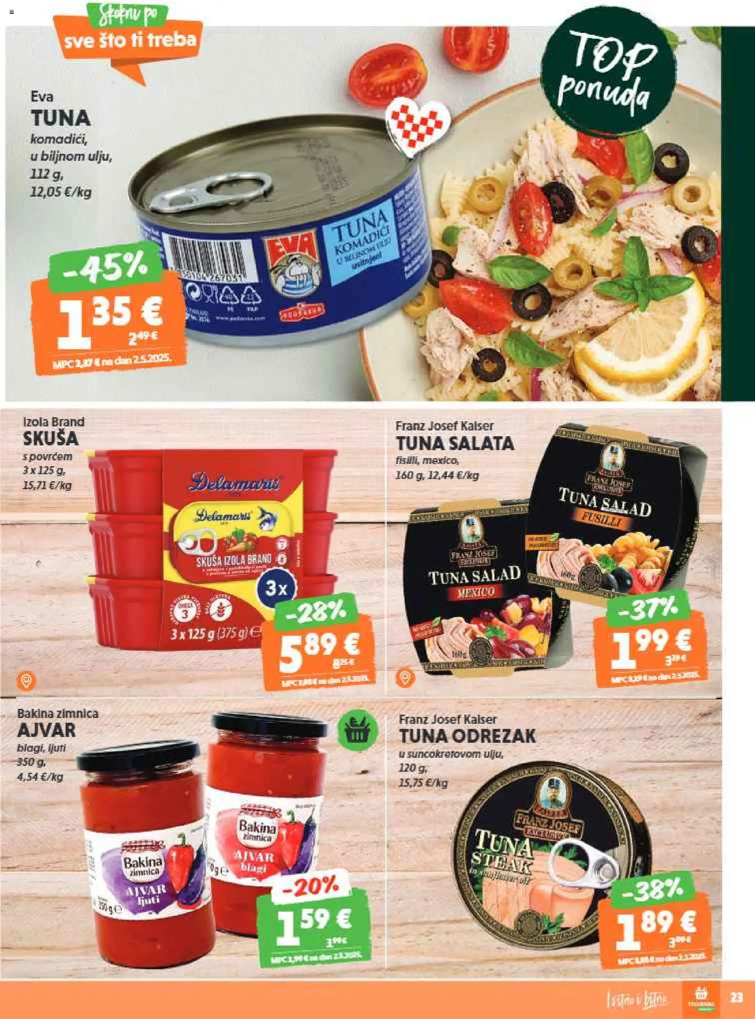 Studenac katalog | vrijedi od 03.12.2025 | Stranica: 23 | Proizvodi: Ajvar, Salata, Skuša, Tuna