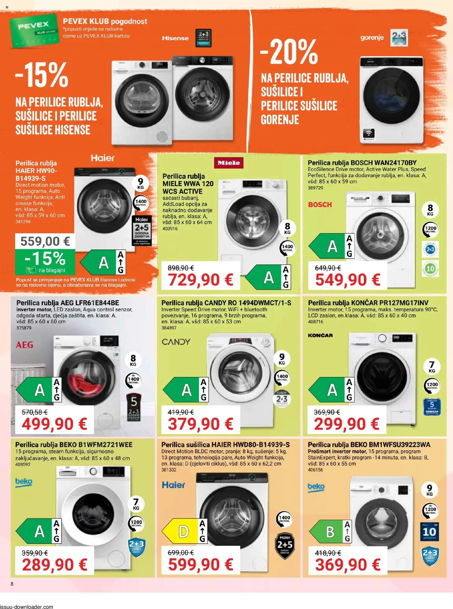 Pevex katalog | vrijedi od 08.01.2026 | Stranica: 8 | Proizvodi: Perilica rublja, Sušilica