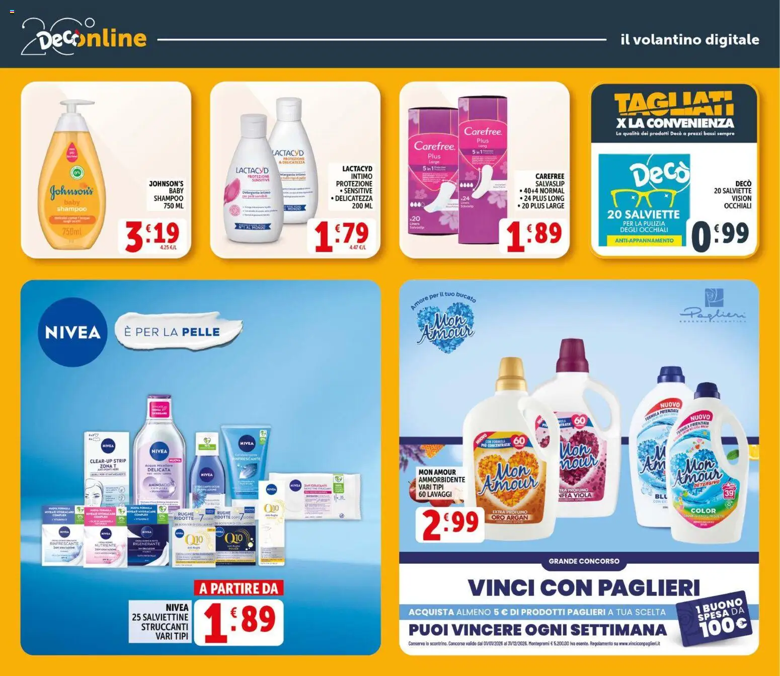 Volantino Decò del 09.04.2026 | Pagina: 33 | Prodotti: Shampoo, Ammorbidente, Detergente intimo, Acqua