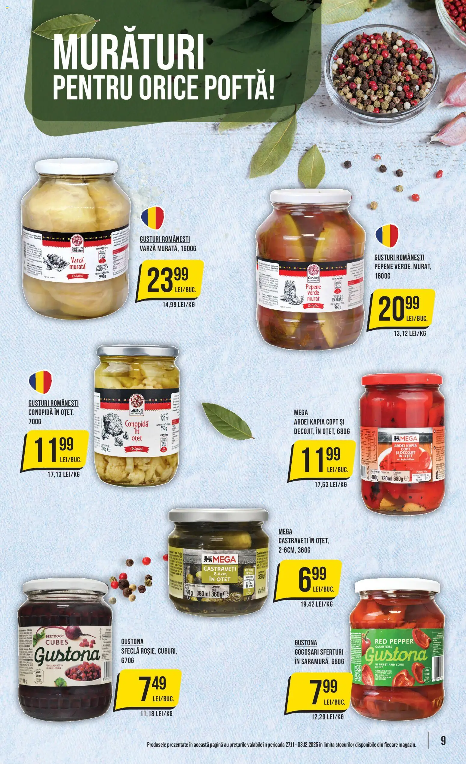 Noul catalog Mega Image – valabil de la 27.11.2025 | Pagină: 9 | Produse: Varză, Pepene Verde, Conopidă, Sfeclă