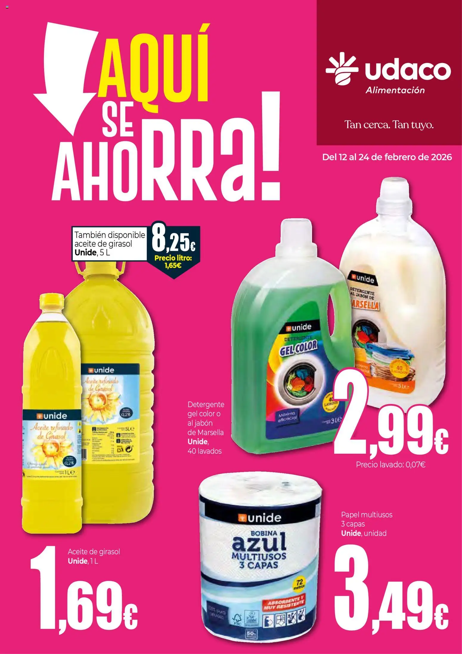 Unide - Aquí se ahorra │ válido desde el 12.02.2026 | Página: 1 | Productos: Jabón, Detergente, Aceite, Aceite de girasol