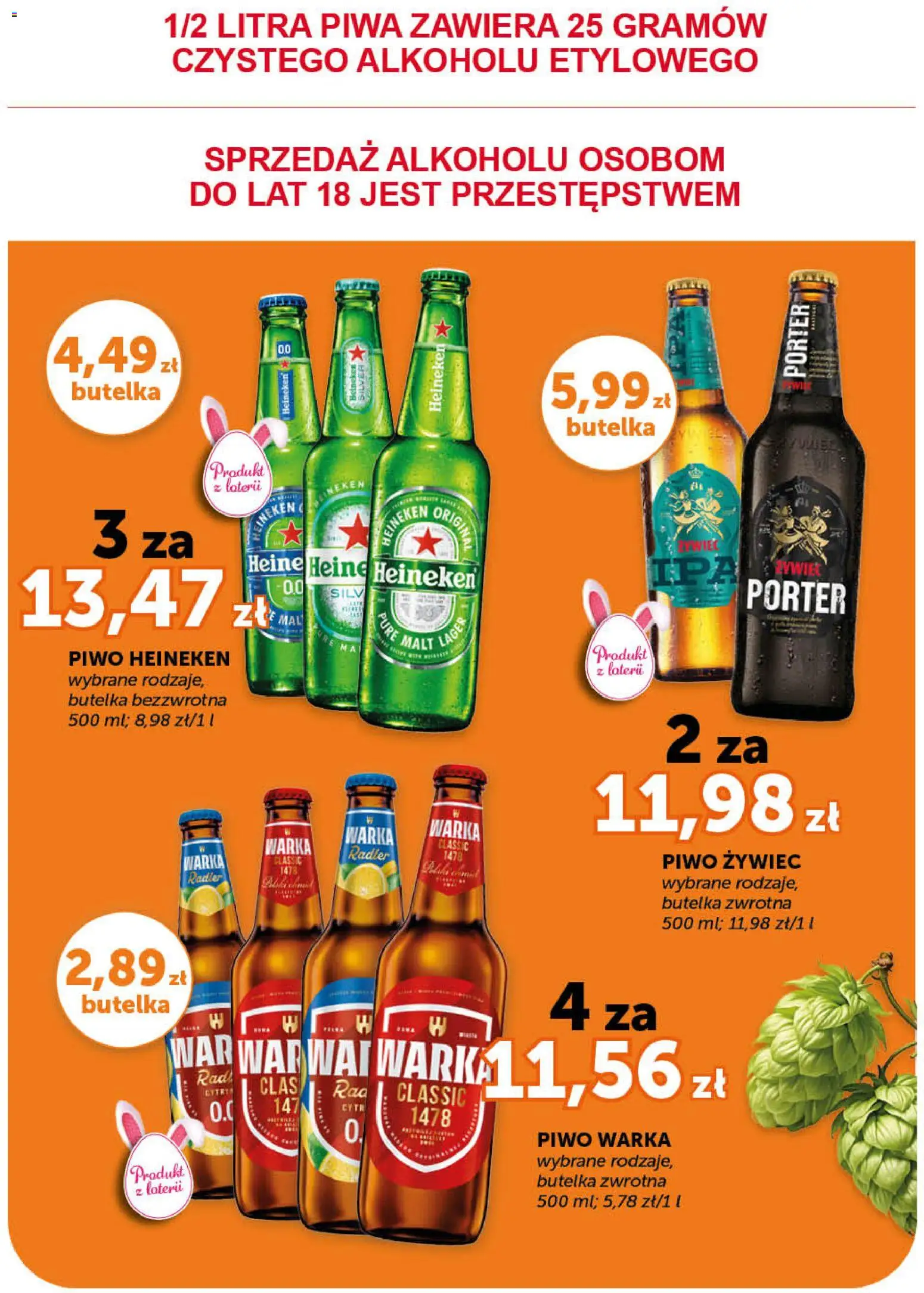 Groszek gazetka od 09.04.2026 | Strona: 15 | Produkty: Warka, Piwo Warka, Piwo, Heineken