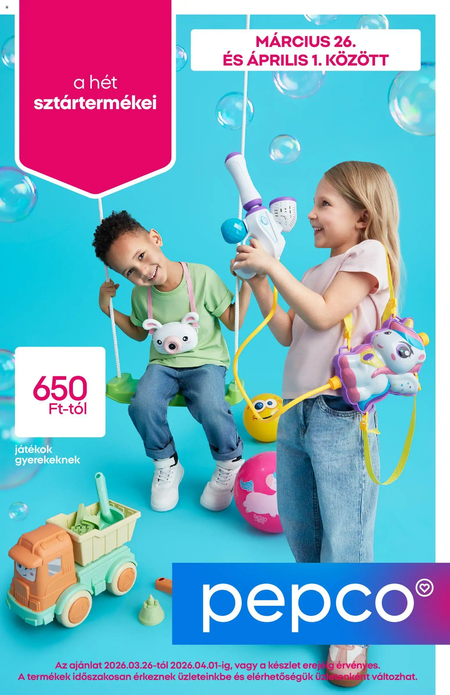Pepco akciós ujság - amely érvényes a következő dátumtól: 26.03.2026 | Oldal: 1 | Termékek: Játékok