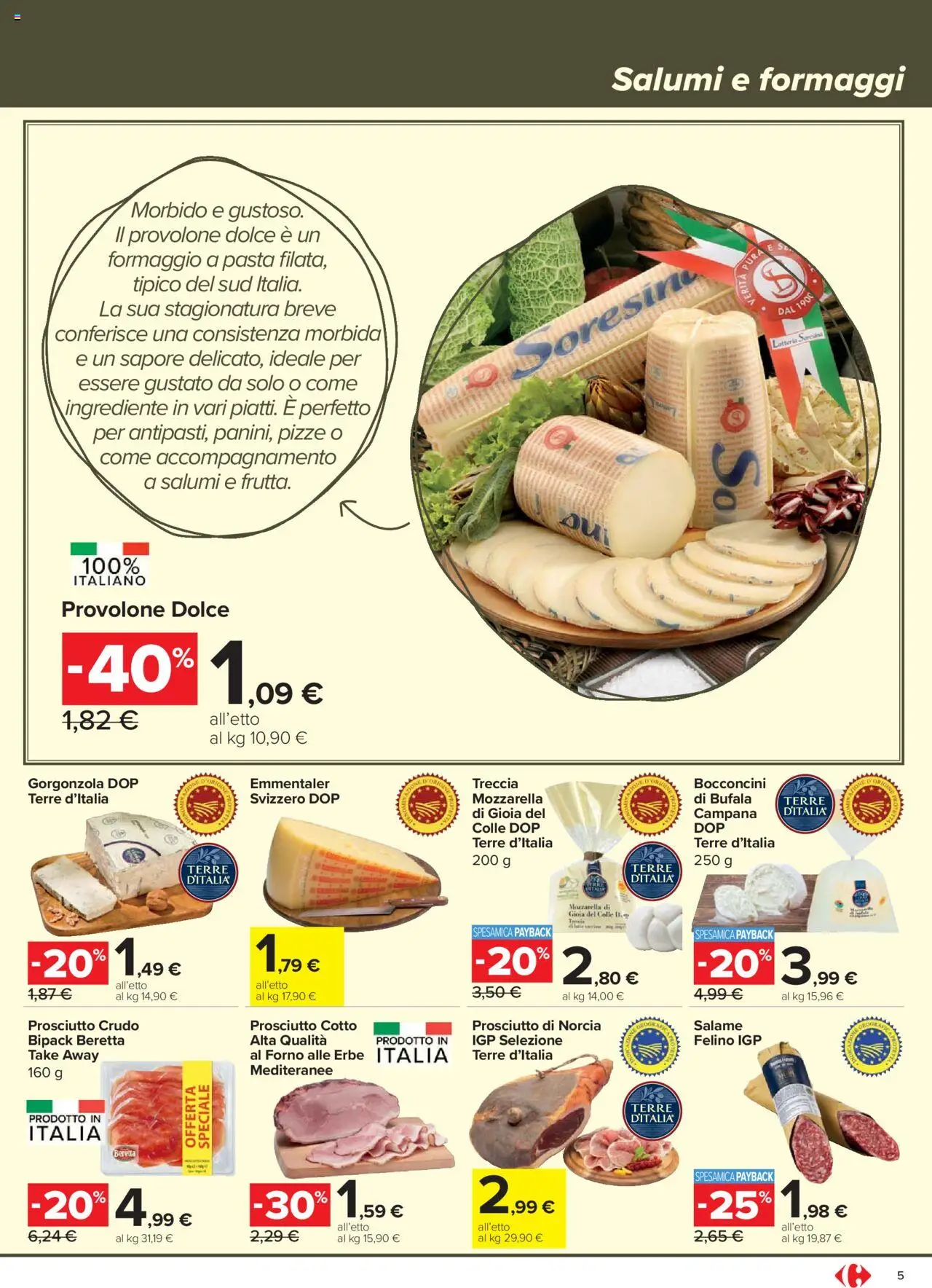 Volantino Carrefour del 21.08.2025 | Pagina: 5 | Prodotti: Prosciutto Crudo, Prosciutto Cotto, Mozzarella, Pasta