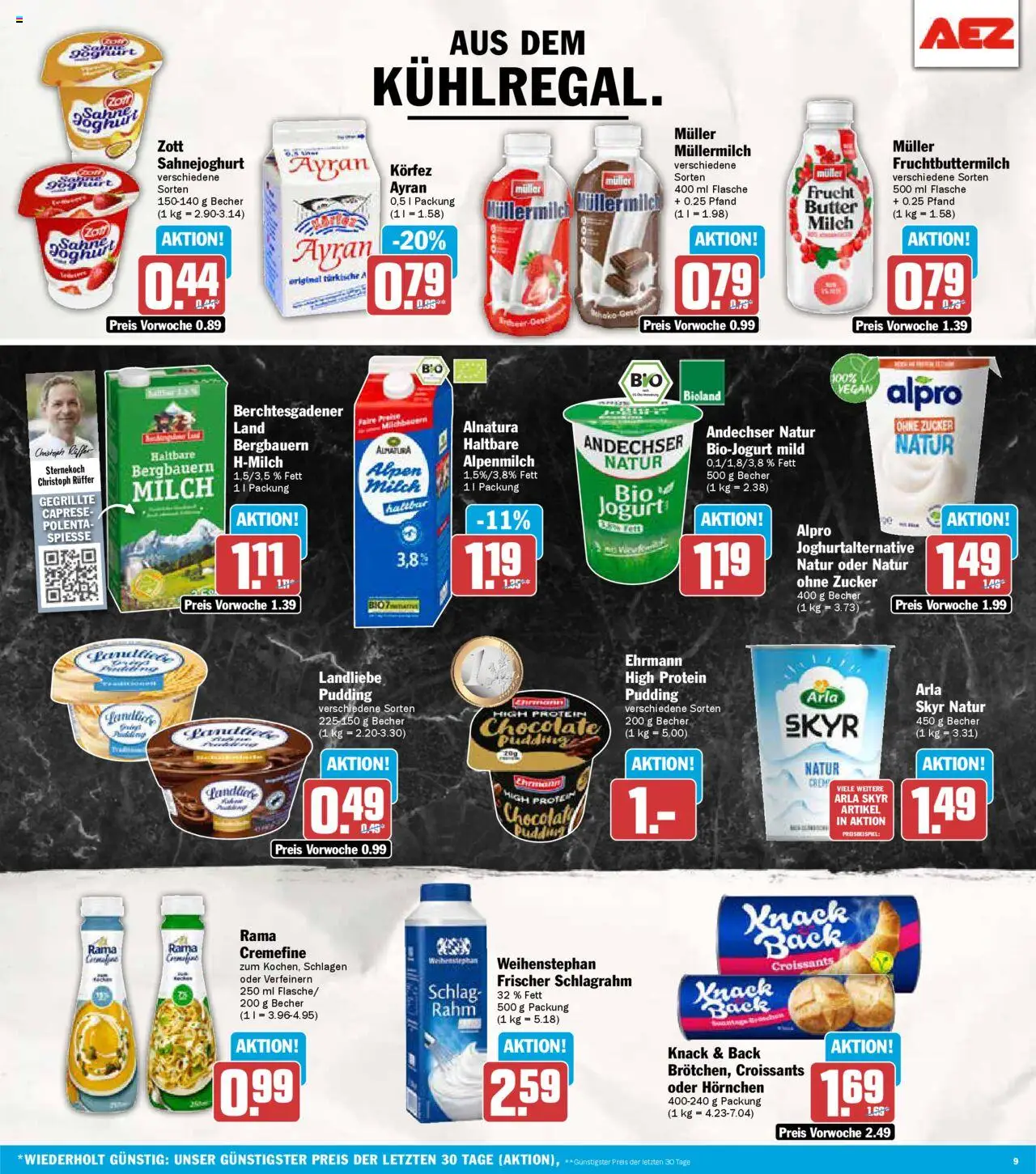 AEZ Prospekt 	 - gültig ab dem 21.07.2025 | Seite: 9 | Produkte: Rama, High protein pudding, Müllermilch, Sahne