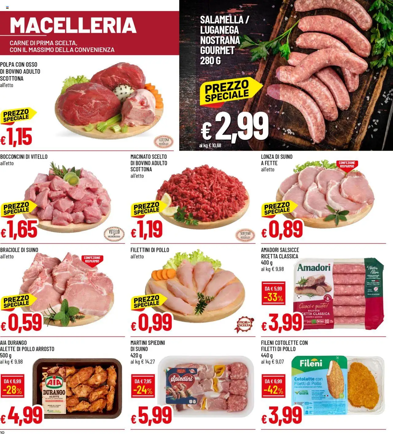 Volantino Famila del 09.10.2025 | Pagina: 10 | Prodotti: Bovino, Arrosto, Pollo, Vitello