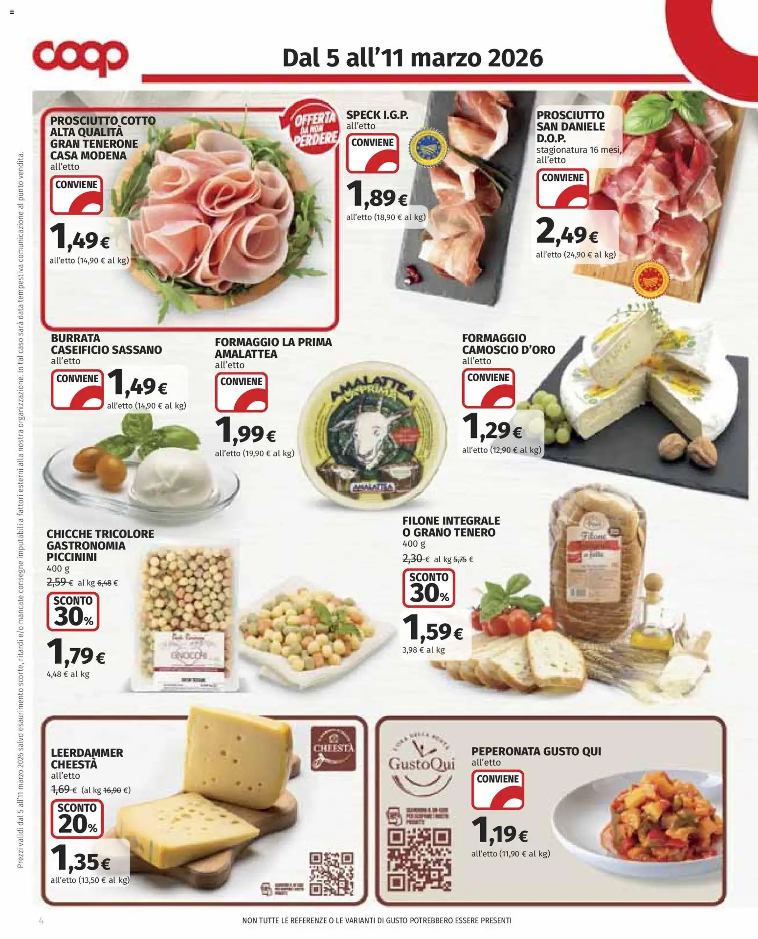 Volantino COOP del 05.03.2026 | Pagina: 4 | Prodotti: Formaggio, Prosciutto, Data, Gnocchi