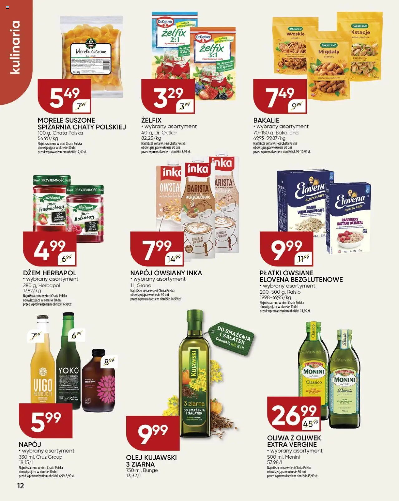 Chata Polska Gazetka od 13.08.2025 | Strona: 12 | Produkty: Płatki owsiane, Morele, Olej, Kombucha