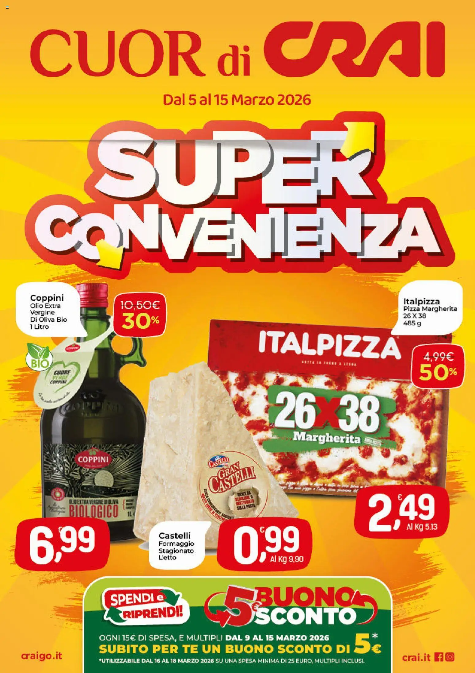 Volantino CRAI del 05.03.2026 | Pagina: 1 | Prodotti: Pizza, Tè, Formaggio, Olio