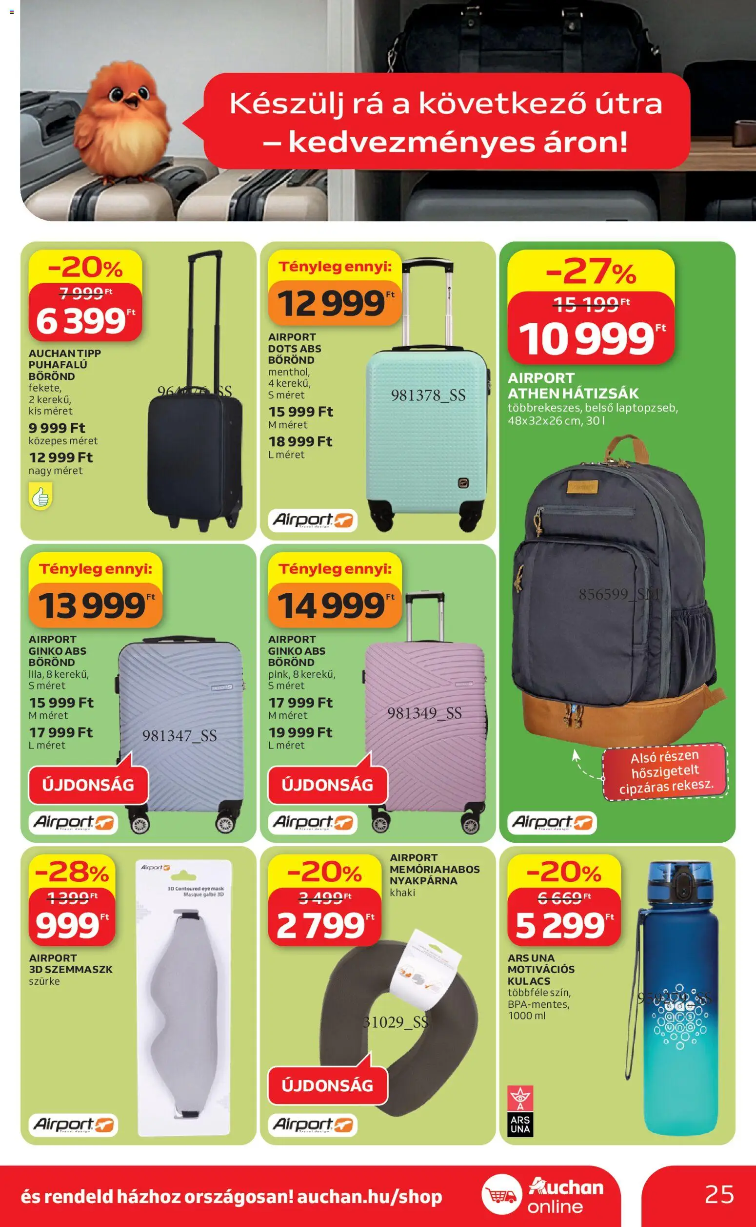 Auchan akciós ujság - amely érvényes a következő dátumtól: 16.04.2026 | Oldal: 25 | Termékek: Hátizsák, Bőrönd, Kulacs