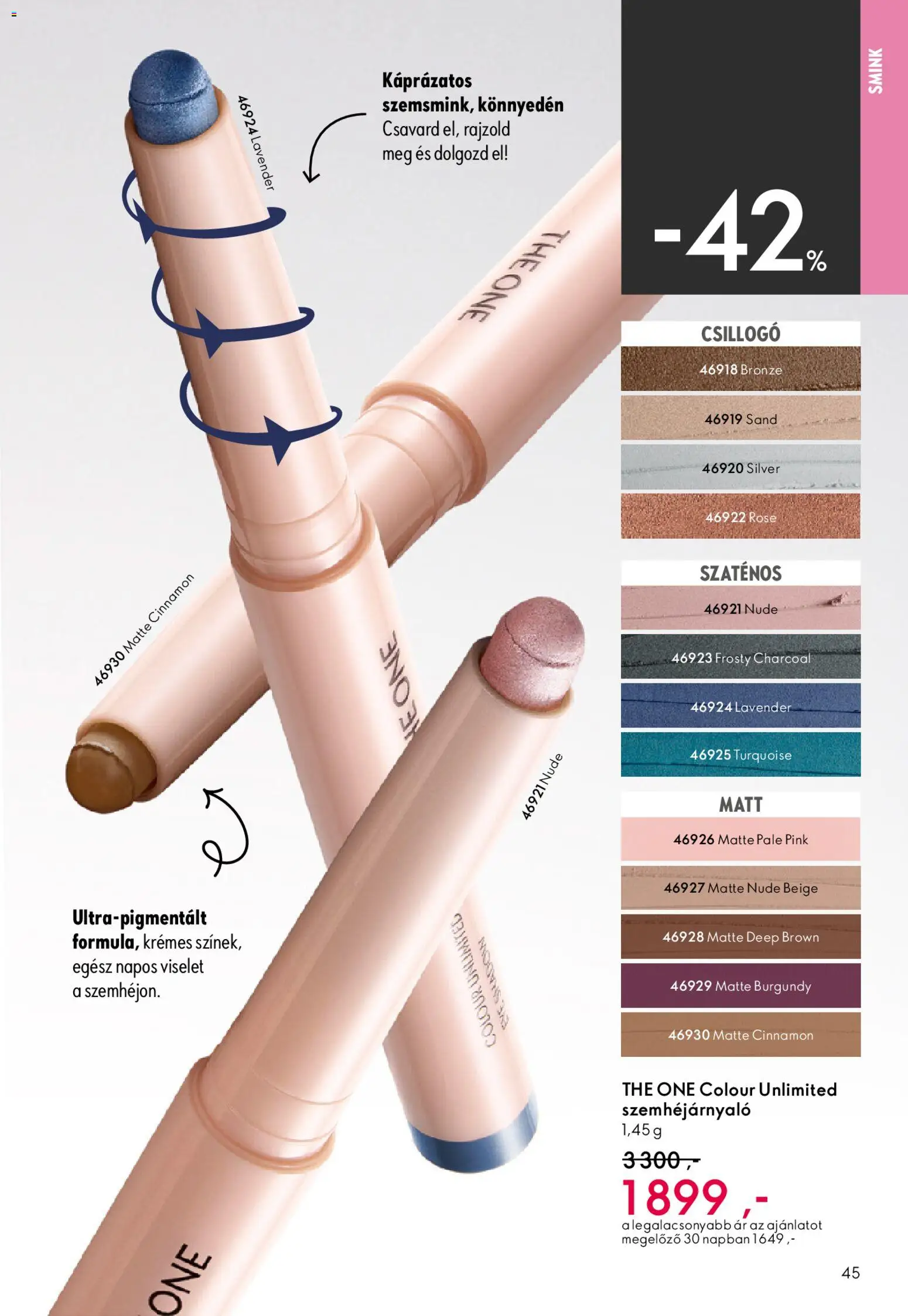 Oriflame akciós ujság - amely érvényes a következő dátumtól: 15.04.2026 | Oldal: 45 | Termékek: Smink