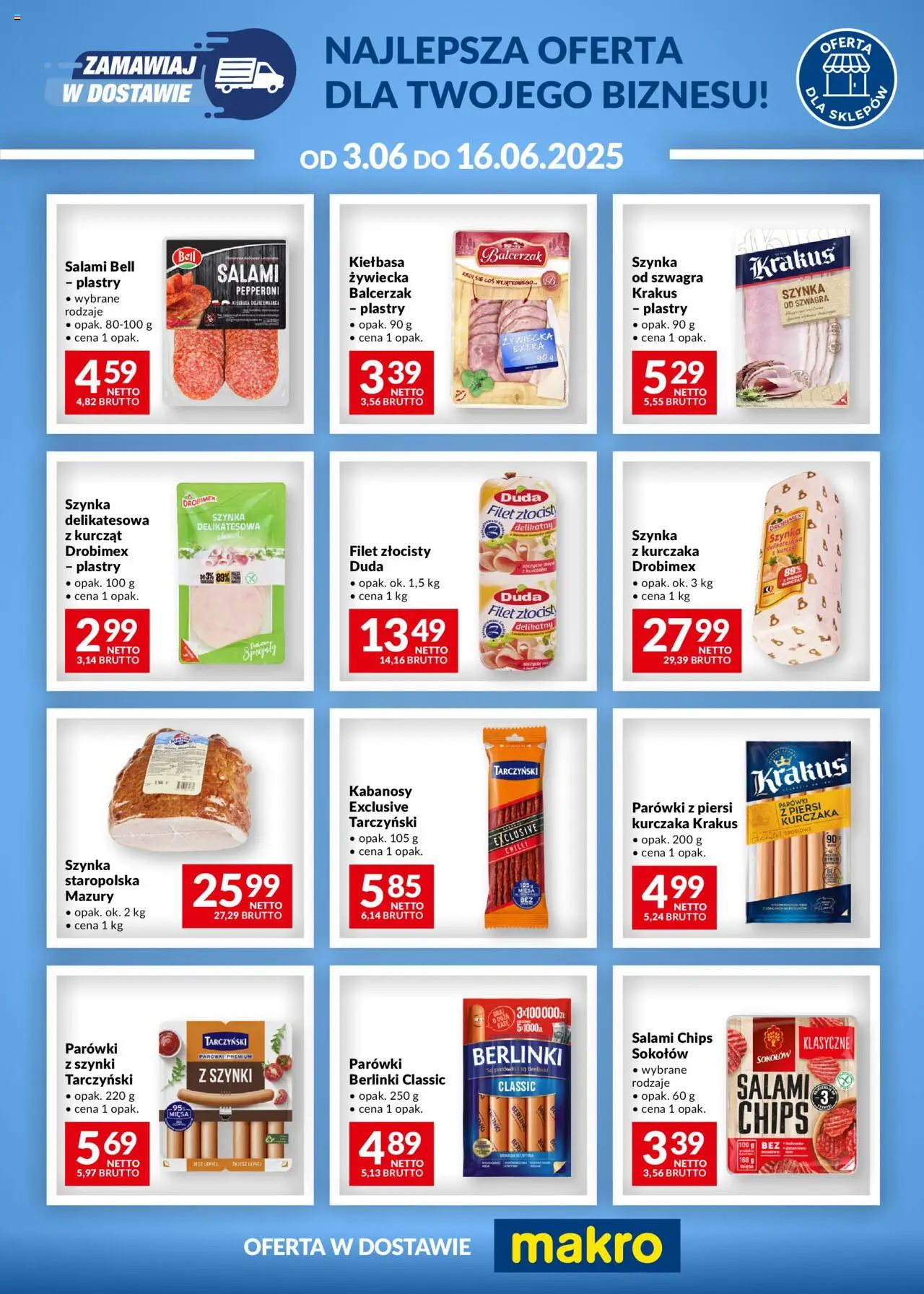 Makro Gazetka - Zamawiaj w dostawach od 03.06.2025 | Strona: 1 | Produkty: Parówki berlinki, Bell, Kabanosy, Parówki tarczyński