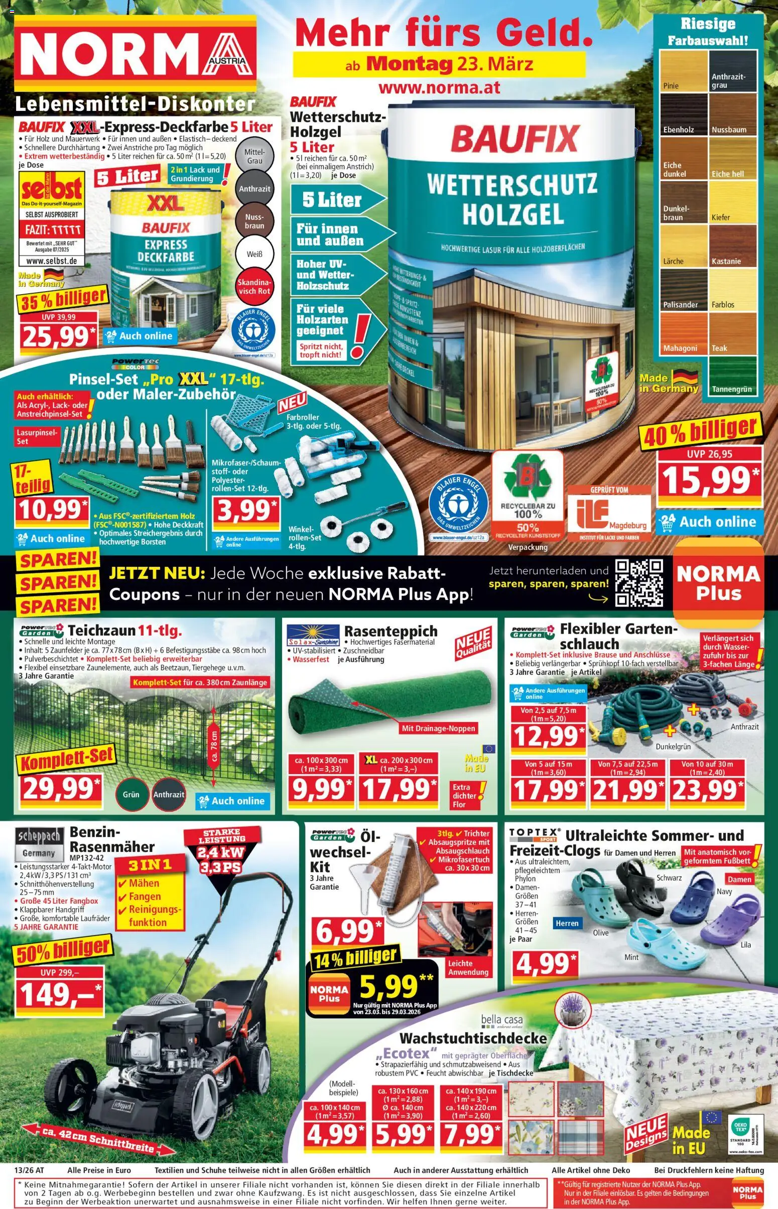 Norma Flugblatt gültig ab 23.03.2026 | Seite: 1 | Produkte: Wasser, Rasenmäher, Öl