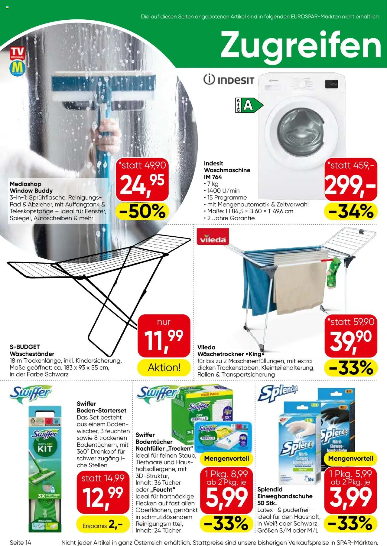 Eurospar Flugblatt gültig ab 14.08.2025 | Seite: 14 | Produkte: Handschuhe, Waschmaschine