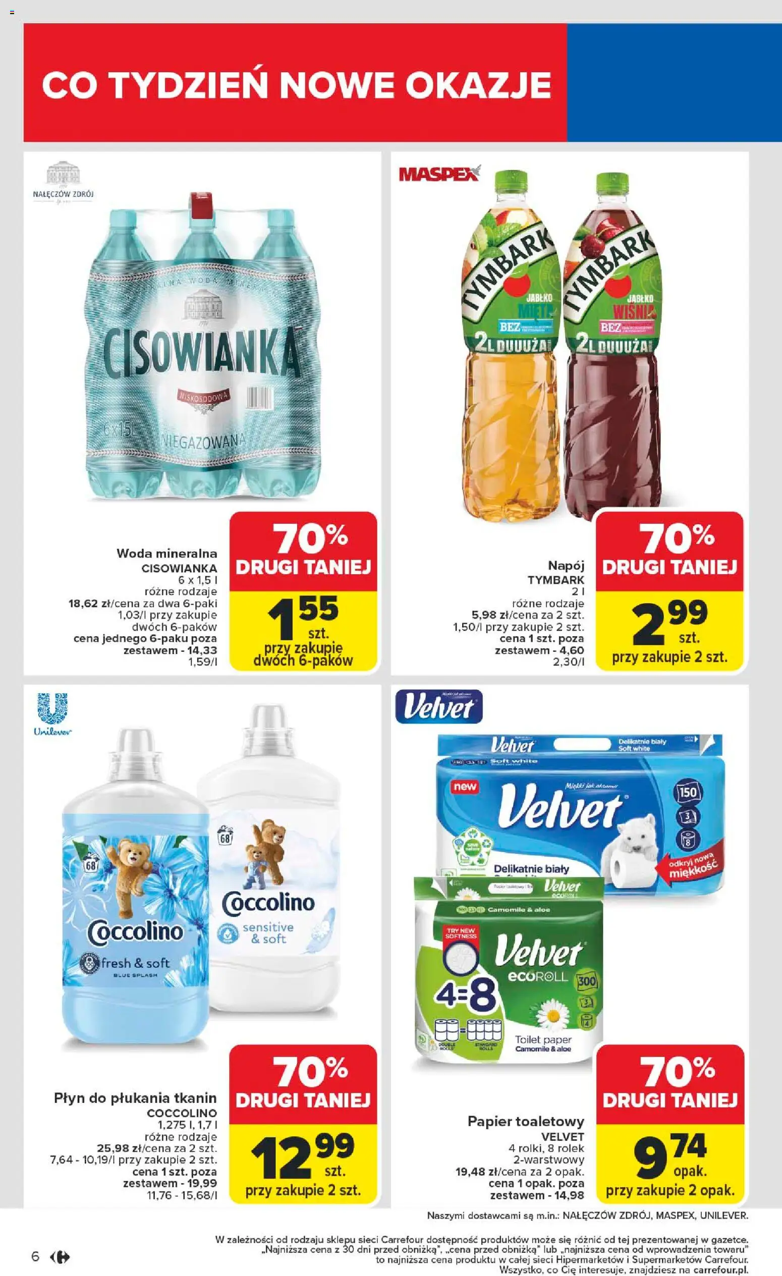 Carrefour Gazetka - Poznań Zmieniliśmy się dla Ciebie od 27.10.2025 | Strona: 8 | Produkty: Papier toaletowy, Coccolino, Płyn do płukania tkanin, Woda