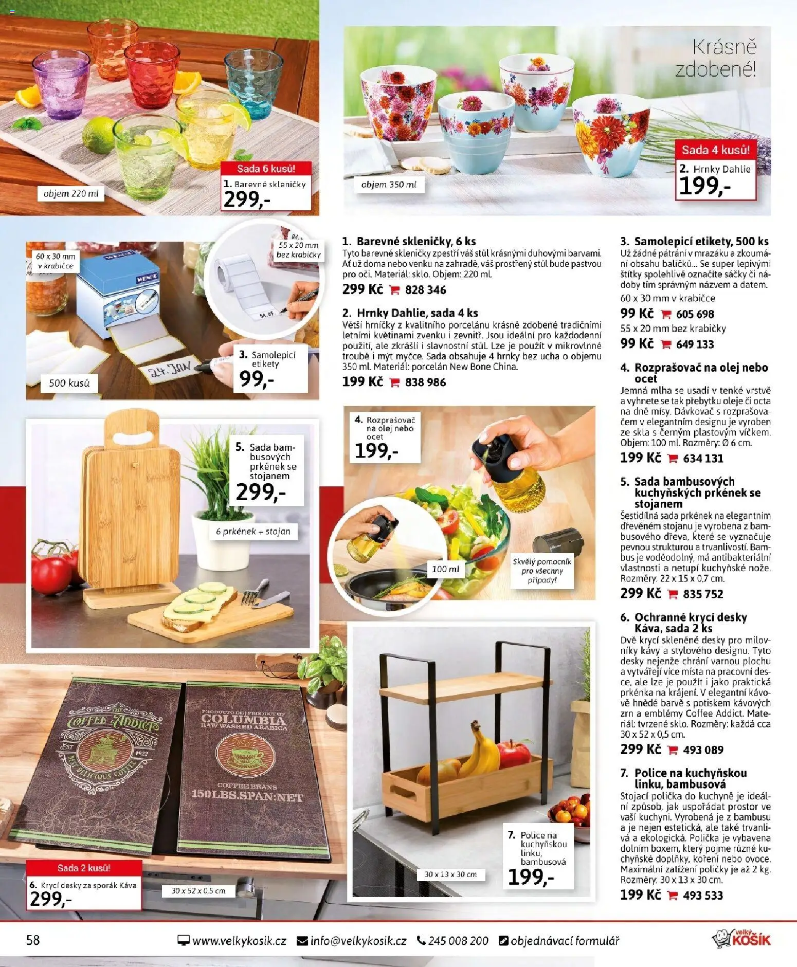 Velký Košík katalog březen 2026 od 01.03.2026 | Strana: 58 | Produkty: Rozprašovač na olej, Police, Skleničky, Desky