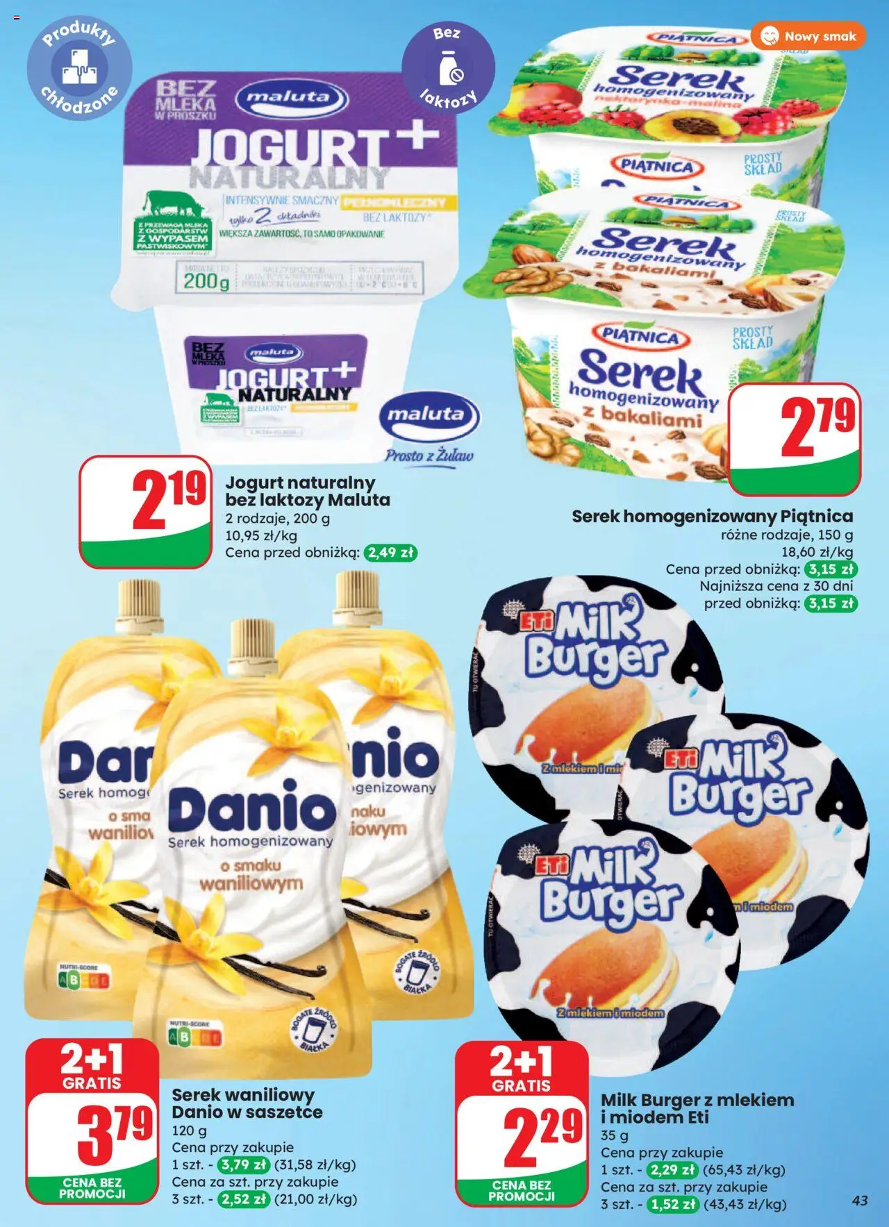 Dino Gazetka od 13.08.2025 | Strona: 43 | Produkty: Bez laktozy, Serek, Jogurt naturalny, Mleka