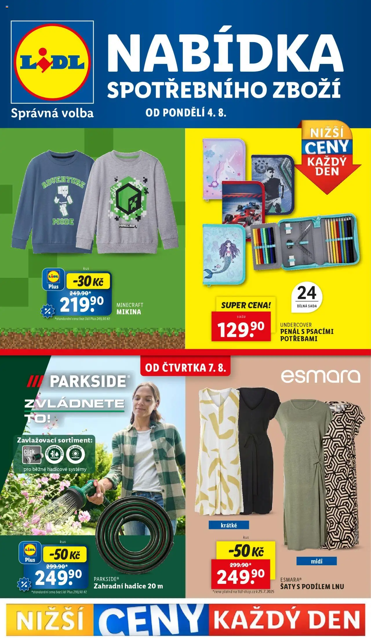 Lidl leták - Spotřební zboží od 04.08.2025 | Strana: 1 | Produkty: Penál, Parkside, Zahradní hadice, Hadice