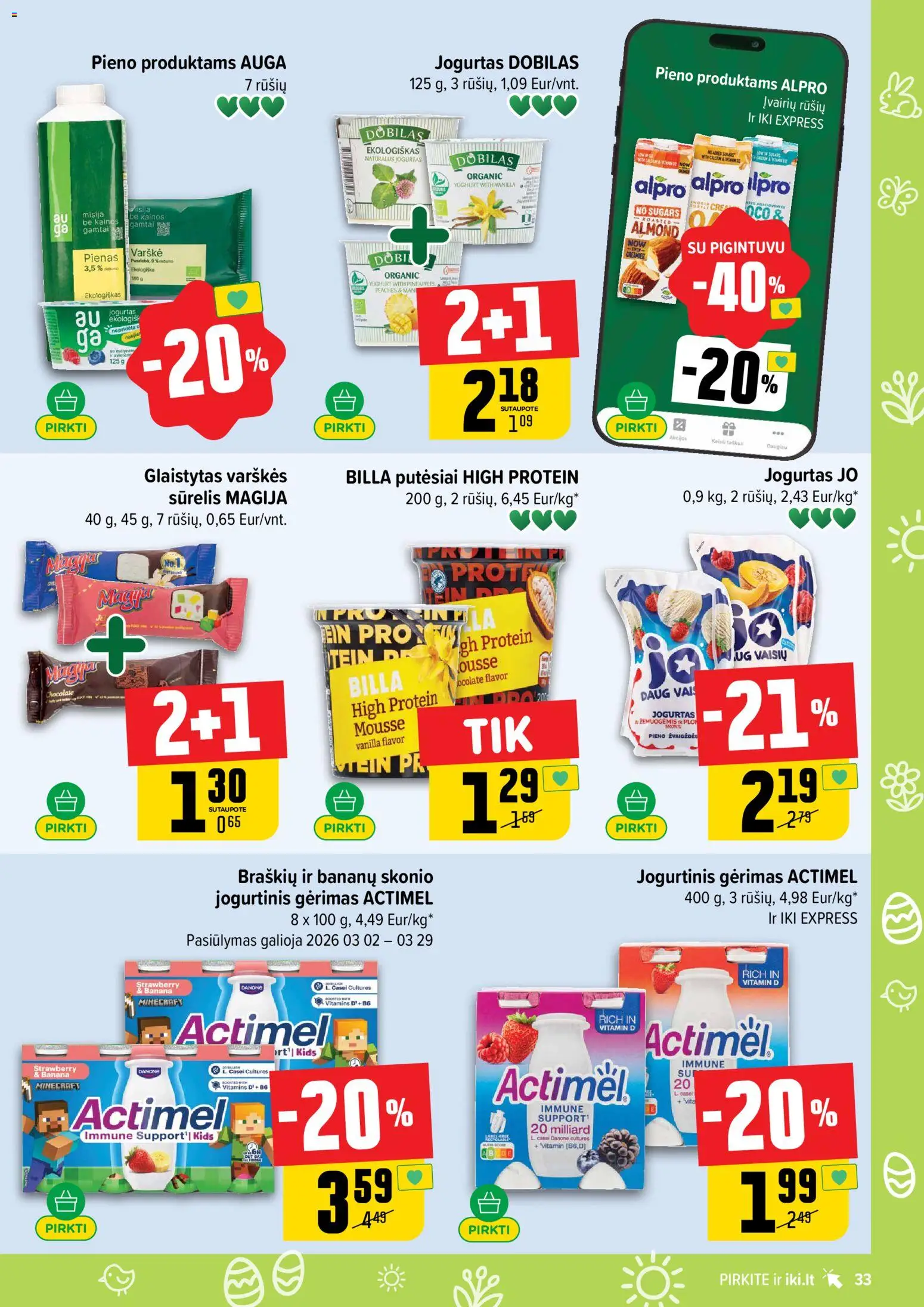 IKI akcijos nuo 23.03.2026 | Puslapis: 33 | Prekių: Sūrelis, Pienas, Jogurtas, Varškė