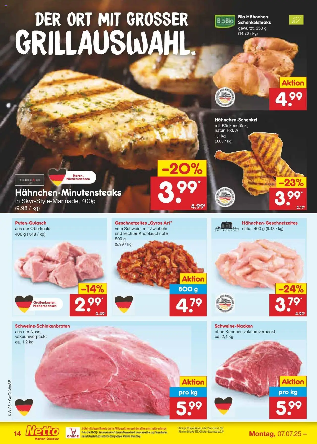 Netto Marken-Discount prospekt Bremen-Lesum	 - gültig ab dem 07.07.2025 | Seite: 16 | Produkte: Hahnchen, Hahnchenschenkel, Schweinenacken, Zwiebeln