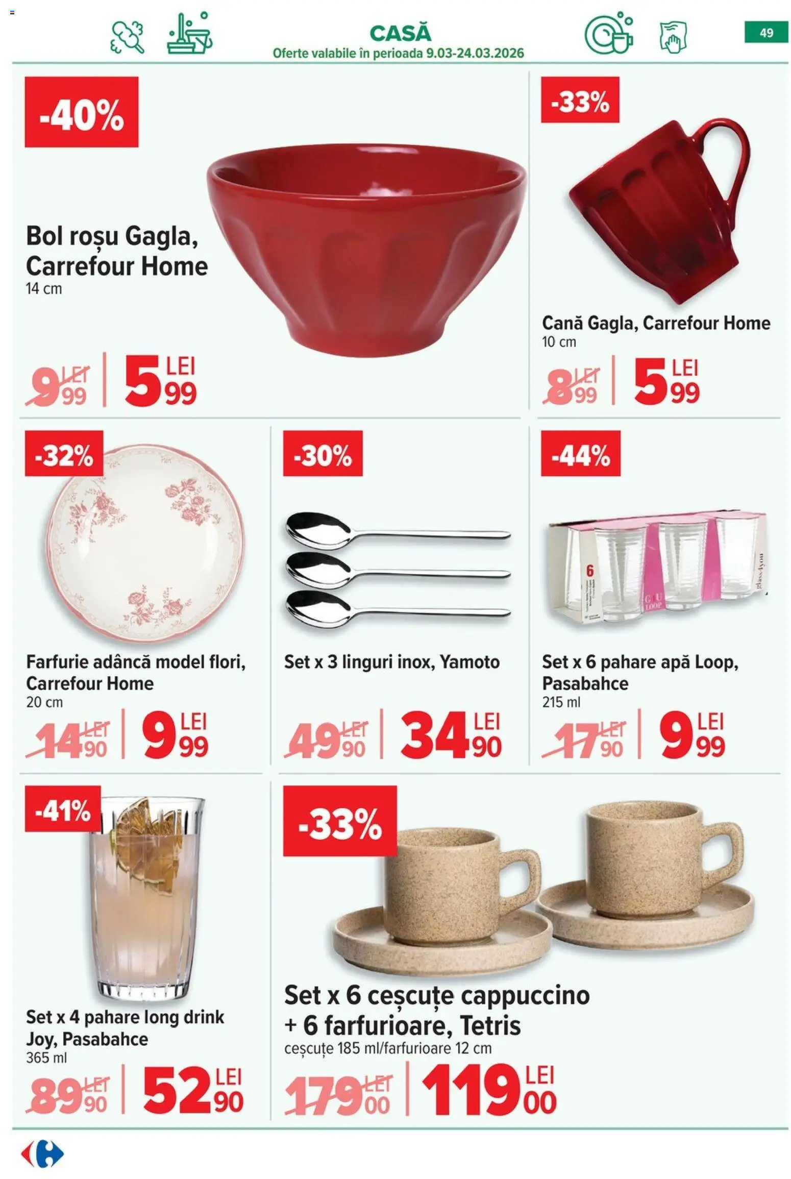 Noul catalog Carrefour – valabil de la 18.03.2026 | Pagină: 55 | Produse: Pahare, Linguri, Bol, Farfurie