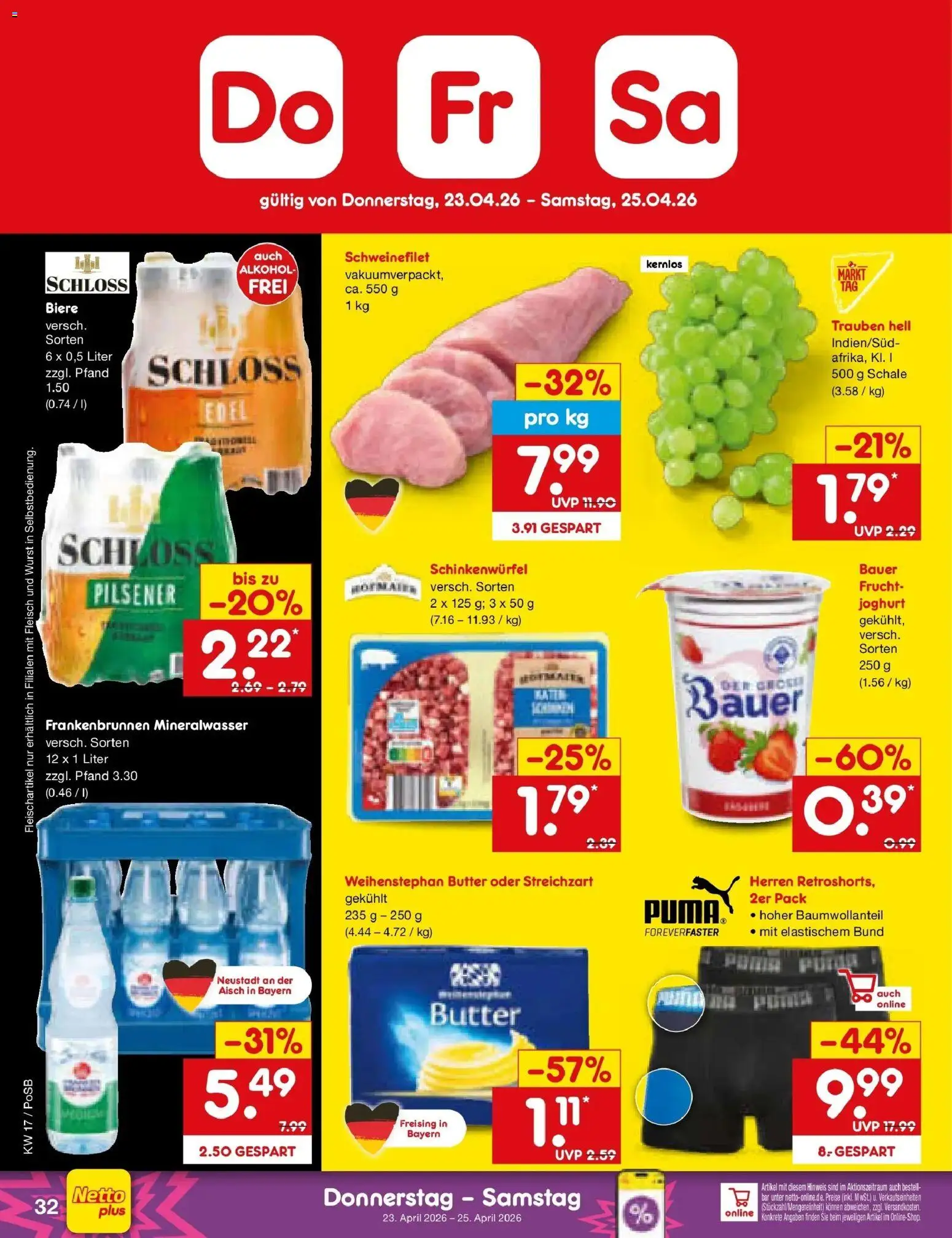 Netto Marken-Discount Prospekt Regensburg	 – gültig ab 20.04.2026 | Seite: 44 | Produkte: Butter, Weihenstephan butter, Wurst, Fleisch