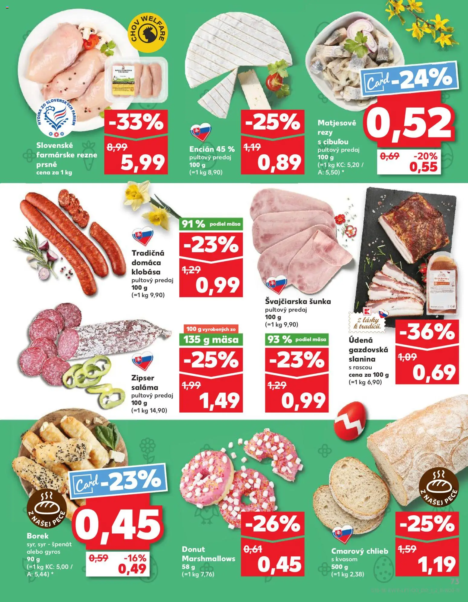 Nové Kaufland akcie – leták je platný od 12.03.2026 | Strana: 73 | Produkty: Chlieb, Saláma, Šunka, Donut