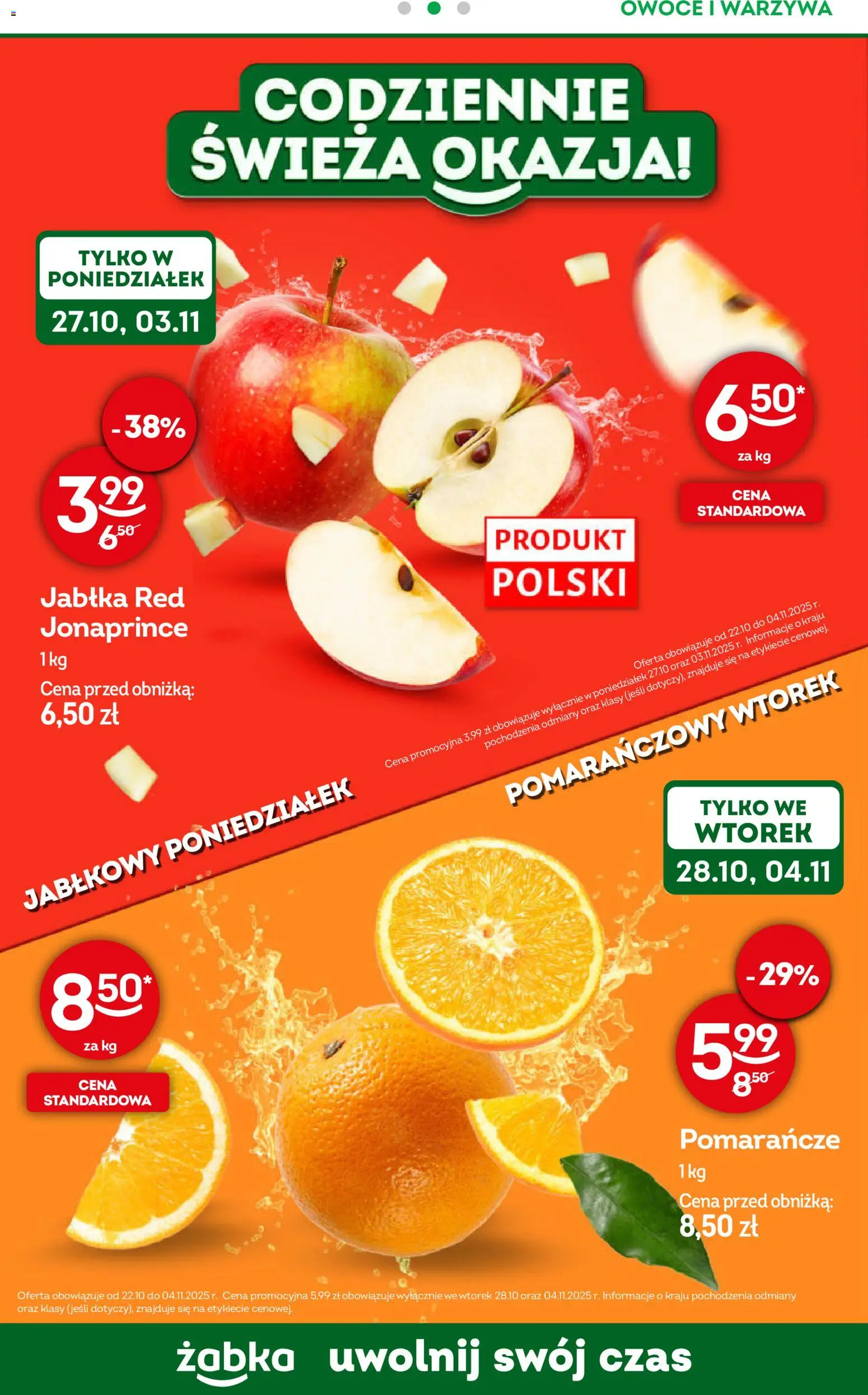 Żabka Gazetka - Codzienne produkty od 22.10.2025 | Strona: 10 | Produkty: Jabłka, Pomarańcze, Warzywa, Owoce