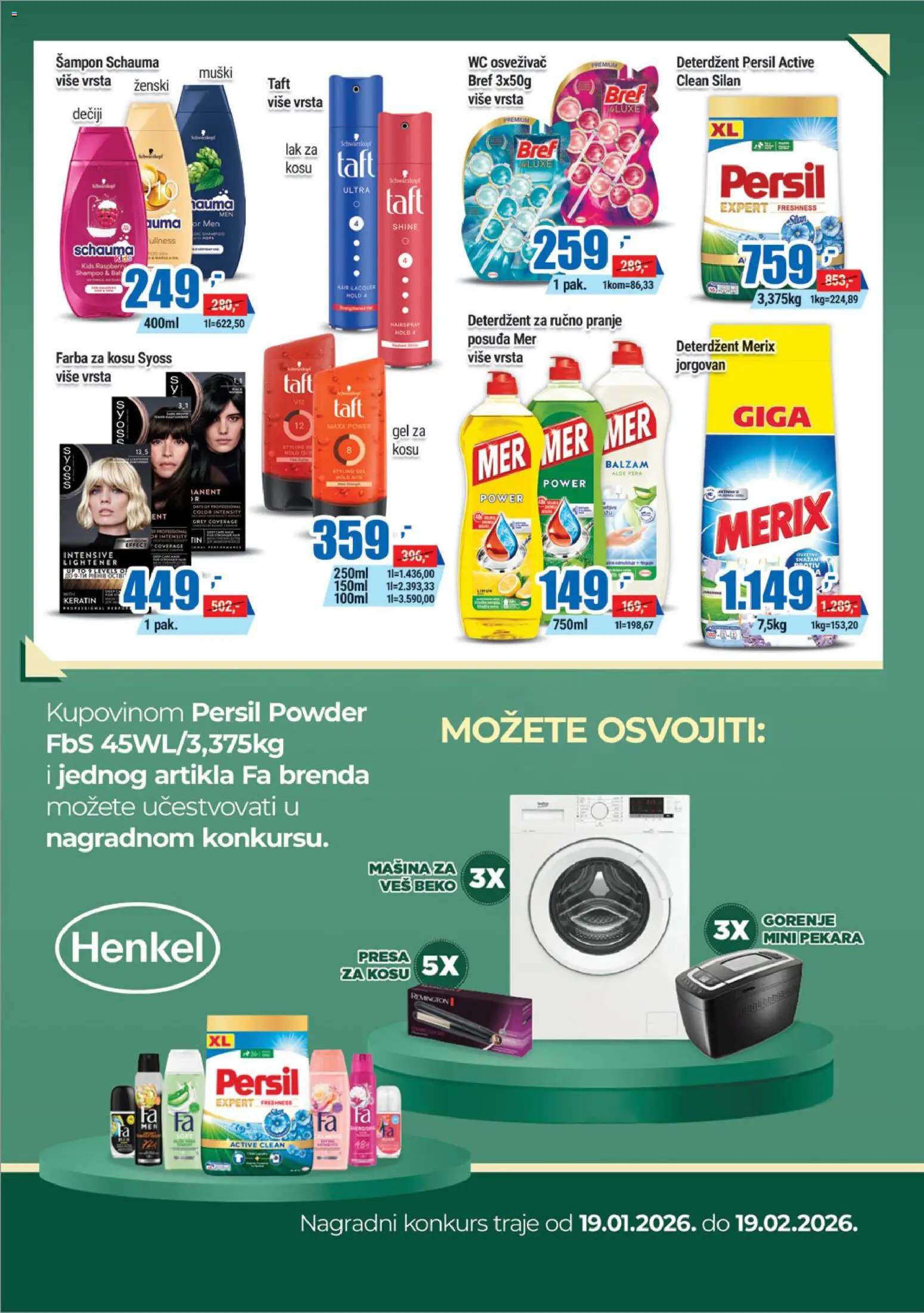 Trnava Promet katalog - važi od 19.01.2026 | Strana: 19 | Proizvode: Bref, Lak za kosu, Presa za kosu, Persil