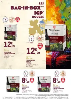 E.Leclerc - Prévisualisation de VIEUX CARION CABERNET SAUVIGNON, PAYS D'OC, 13,5% vol., Le Bag-In-Box de 5 L. valide à partir de 01.09.2025 | Page: 87 | Produits: Vin