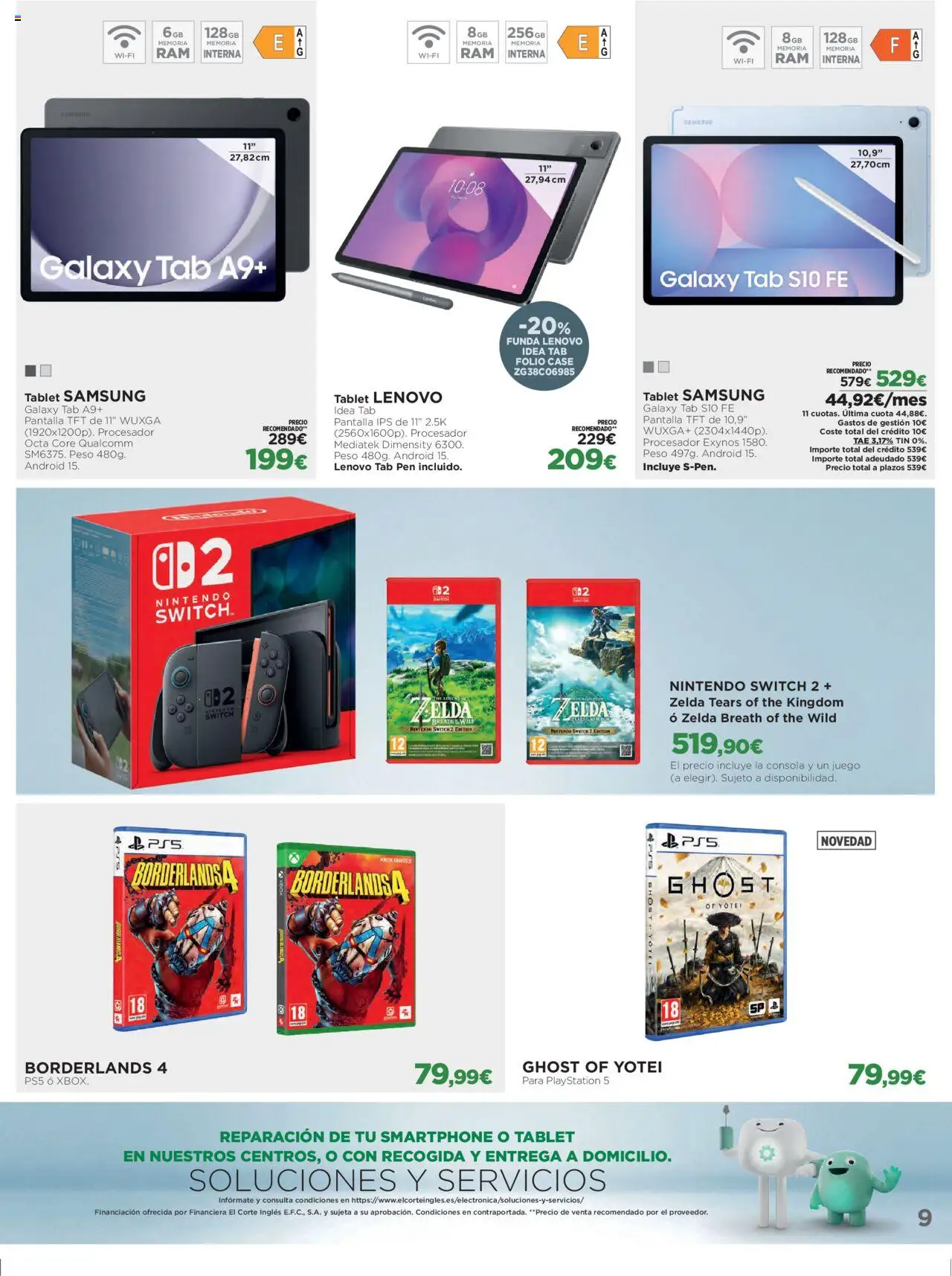 El Corte Inglés ofertas │ válido desde el 06.10.2025 | Página: 9 | Productos: Nintendo, Tablet, Xbox, Funda