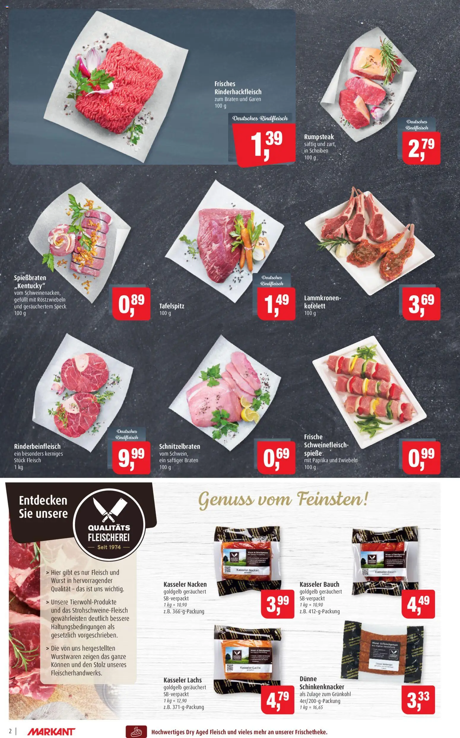 Markant Prospekt 	 – gültig ab 09.03.2026 | Seite: 2 | Produkte: Kasseler nacken, Paprika, Schweinefleisch, Rindfleisch