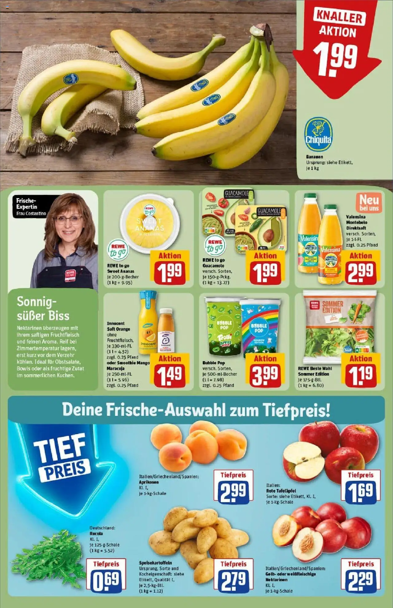 Rewe prospekt Heidenheim	 - gültig ab dem 22.06.2025 | Seite: 6 | Produkte: Bananen, Ananas, Valensina, Saft