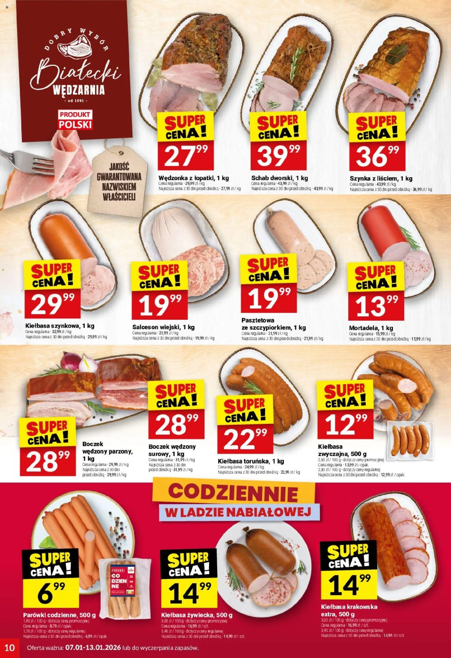 Twój Market Gazetka od 07.01.2026 | Strona: 10 | Produkty: Kiełbasa, Schab, Parówki, Kiełbasa krakowska