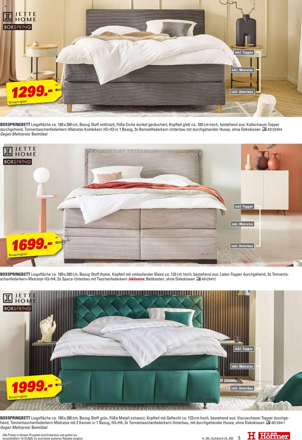 Höffner Schlafen Spezial – gültig ab 01.10.2025 | Seite: 5 | Produkte: Matratze, Boxspringbett, Topper