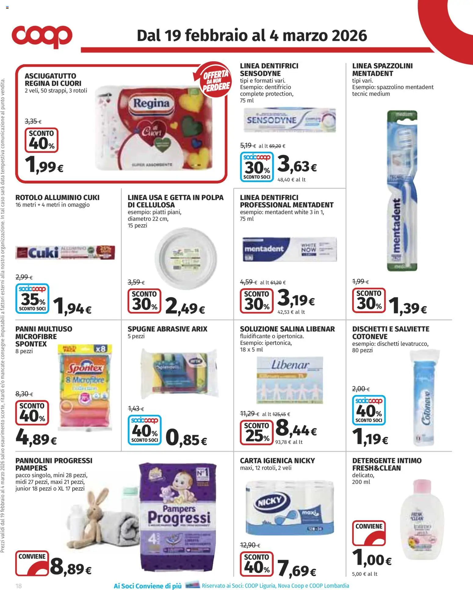 Volantino COOP del 19.02.2026 | Pagina: 18 | Prodotti: Detergente intimo, Detergente, Data, Alluminio