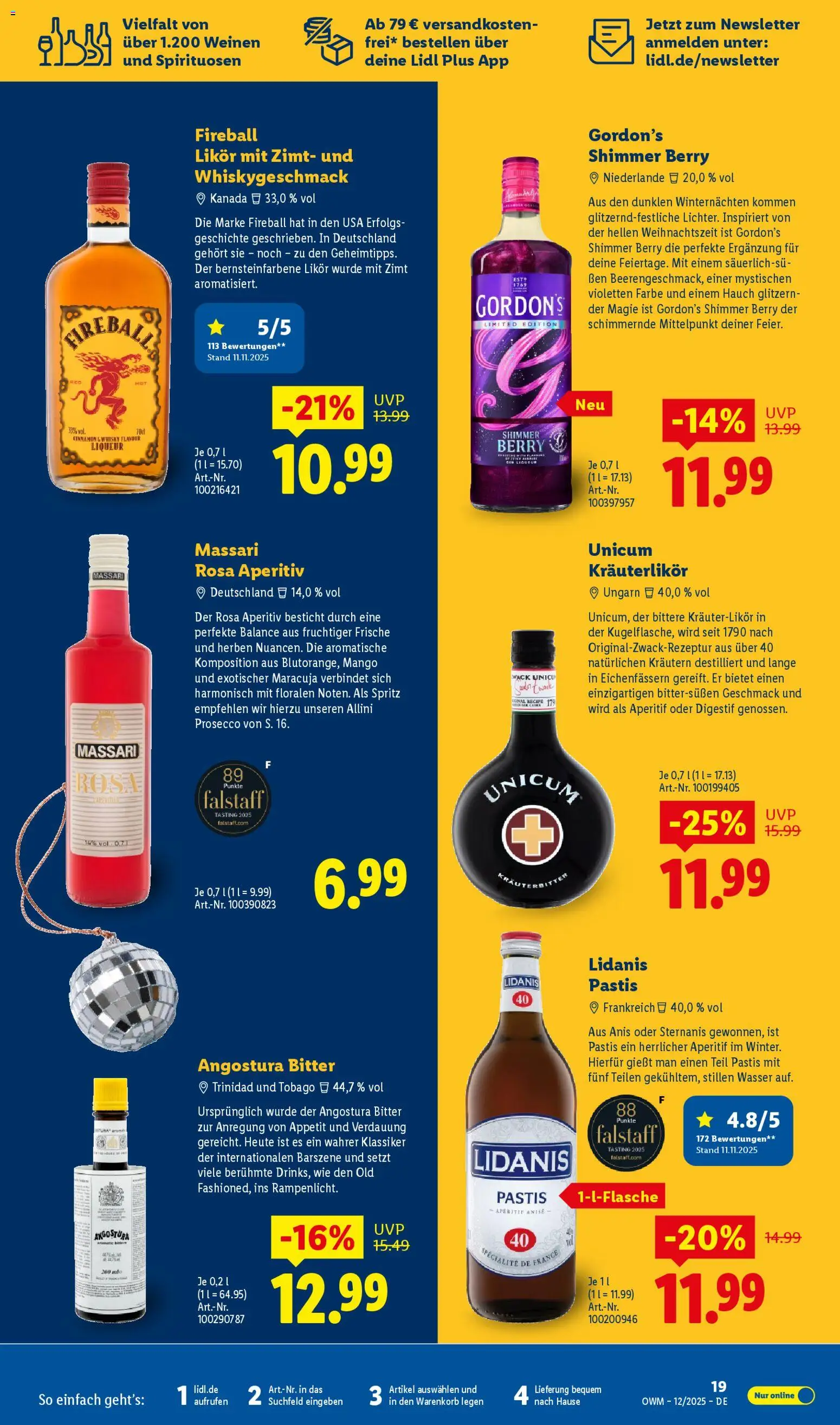 Lidl - Prospekt – gültig ab 01.12.2025 | Seite: 19 | Produkte: Whisky, Prosecco, Wasser, Mango