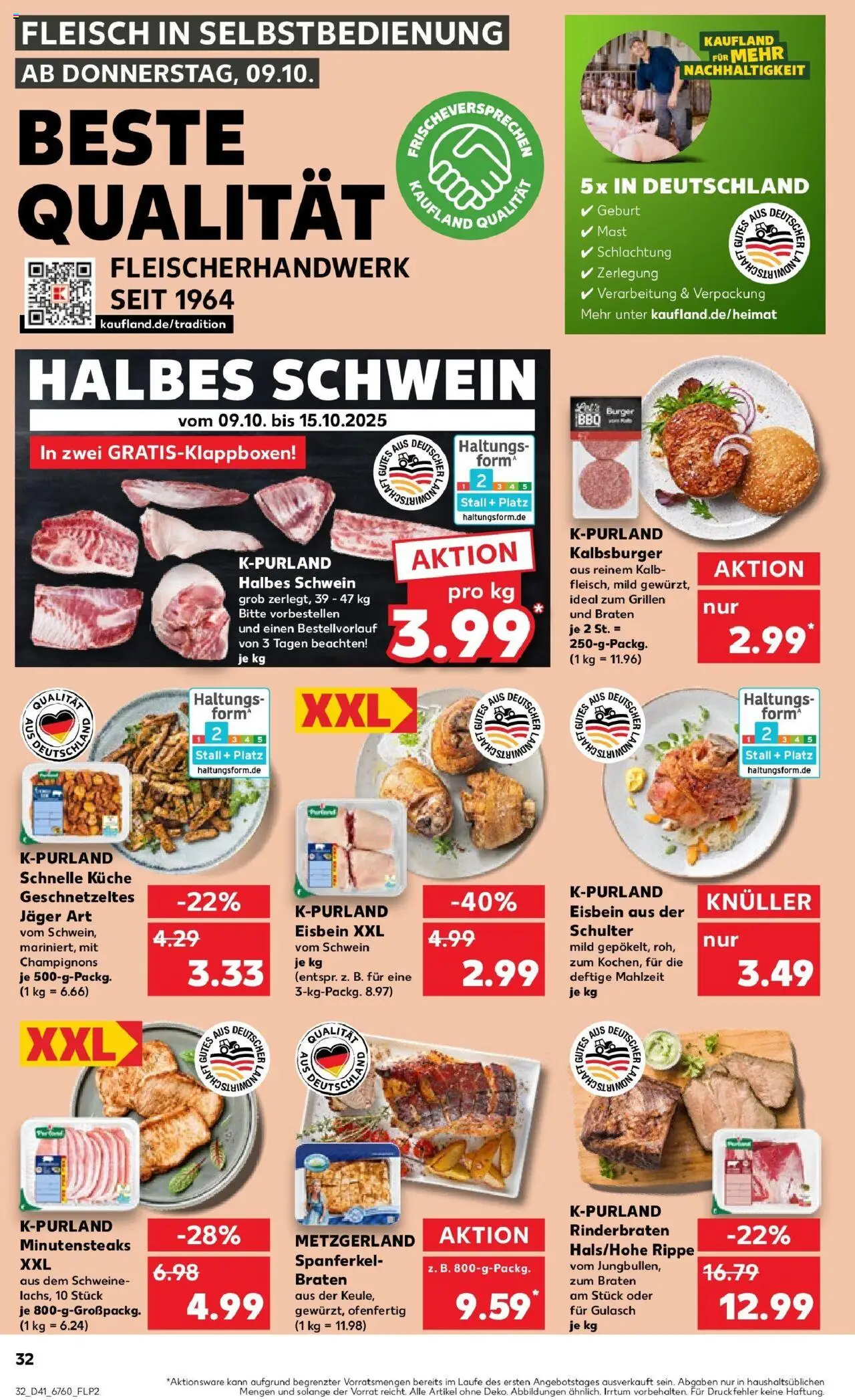 Kaufland prospekt Naila	 – gültig ab 13.10.2025 | Seite: 32 | Produkte: Burger, Champignons, Gulasch, Steak