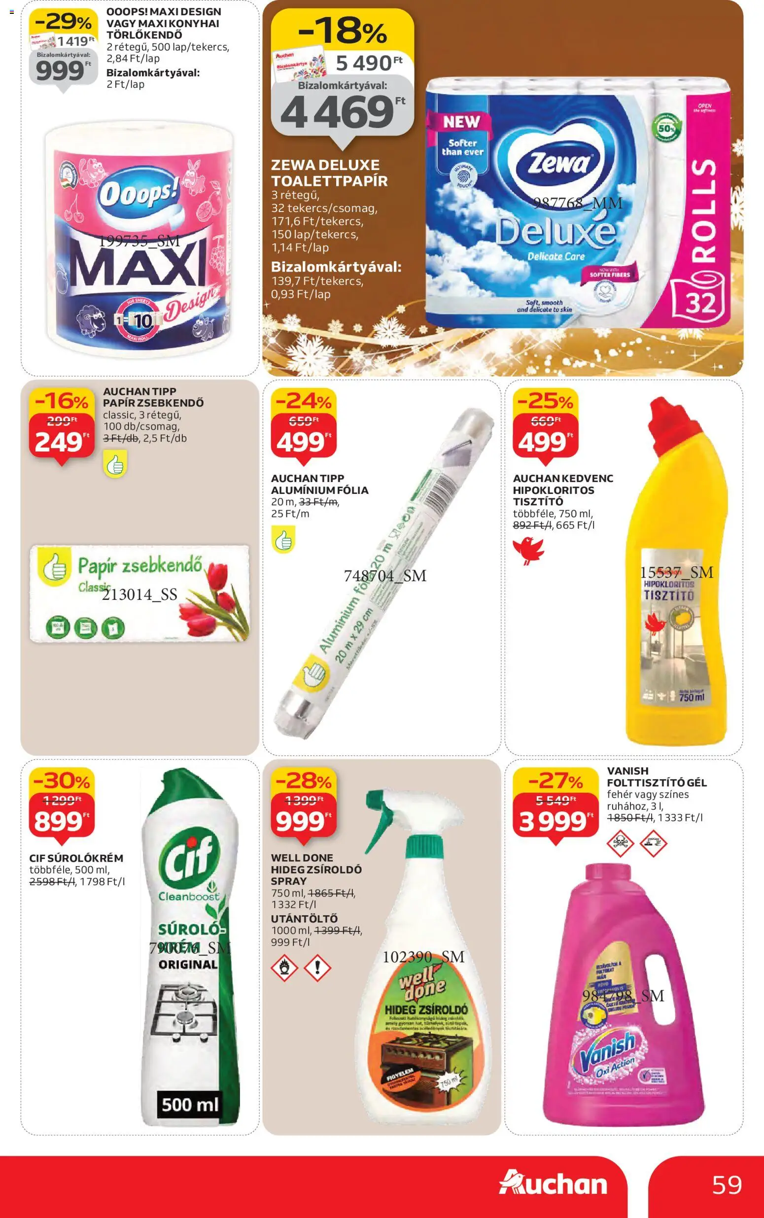 Auchan akciós ujság - amely érvényes a következő dátumtól: 27.11.2025 | Oldal: 59 | Termékek: Törlőkendő, Folttisztító