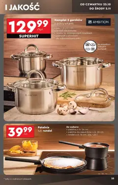 Pogląd oferty "Patelnia lub rondel, Do wyboru: • patelnia o śr. 24 cm • patelnia do naleśników o śr. 26 cm • rondel o śr. 16 cm i poj. 1,25 l" - ważna od 20.10.2025 | Strona: 25 | Produkty: Patelnia