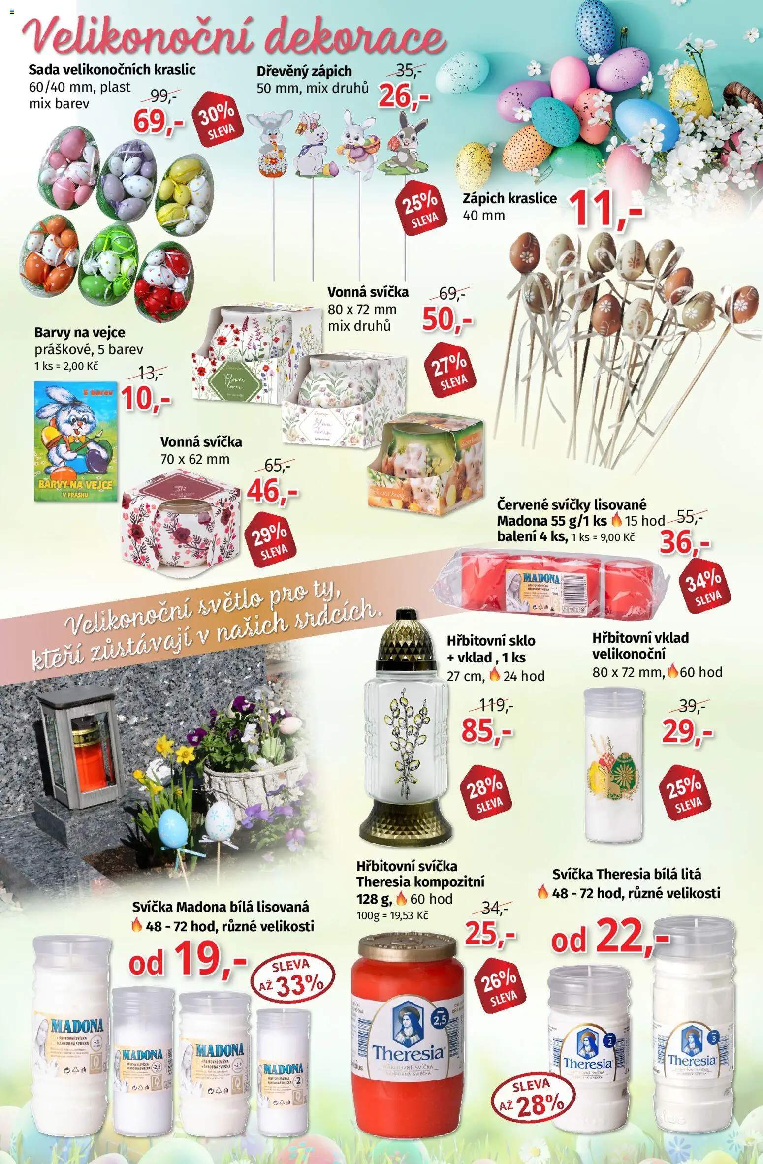 Prior - Akční Nabídka Velikonočních Dekorací od 10.03.2026 | Strana: 4 | Produkty: Zápich, Svíčka, Svíčky, Barvy