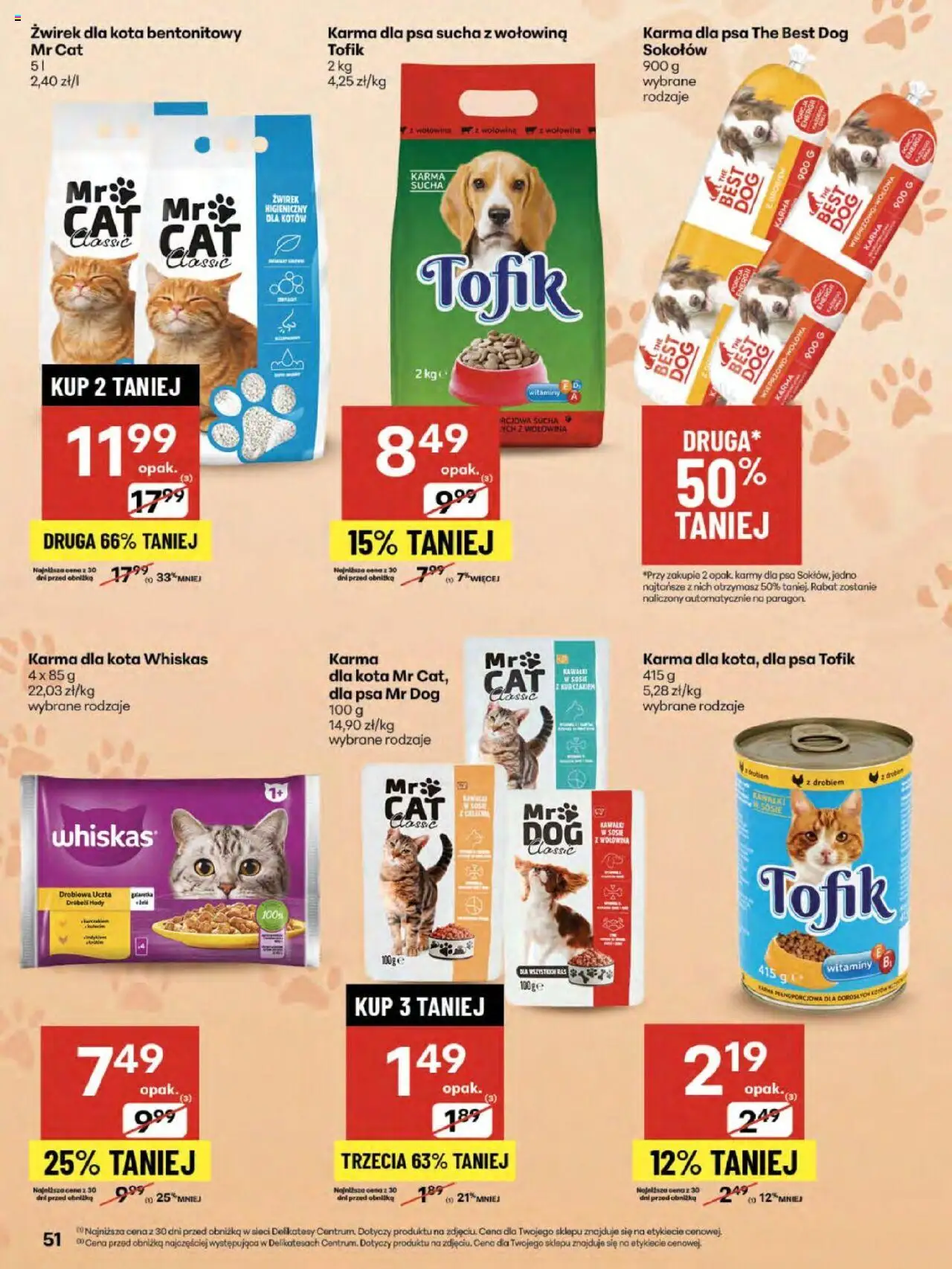 Delikatesy Centrum Gazetka od 07.08.2025 | Strona: 51 | Produkty: Żwirek dla kota, Delikatesy, Karma dla kota, Karma dla psa