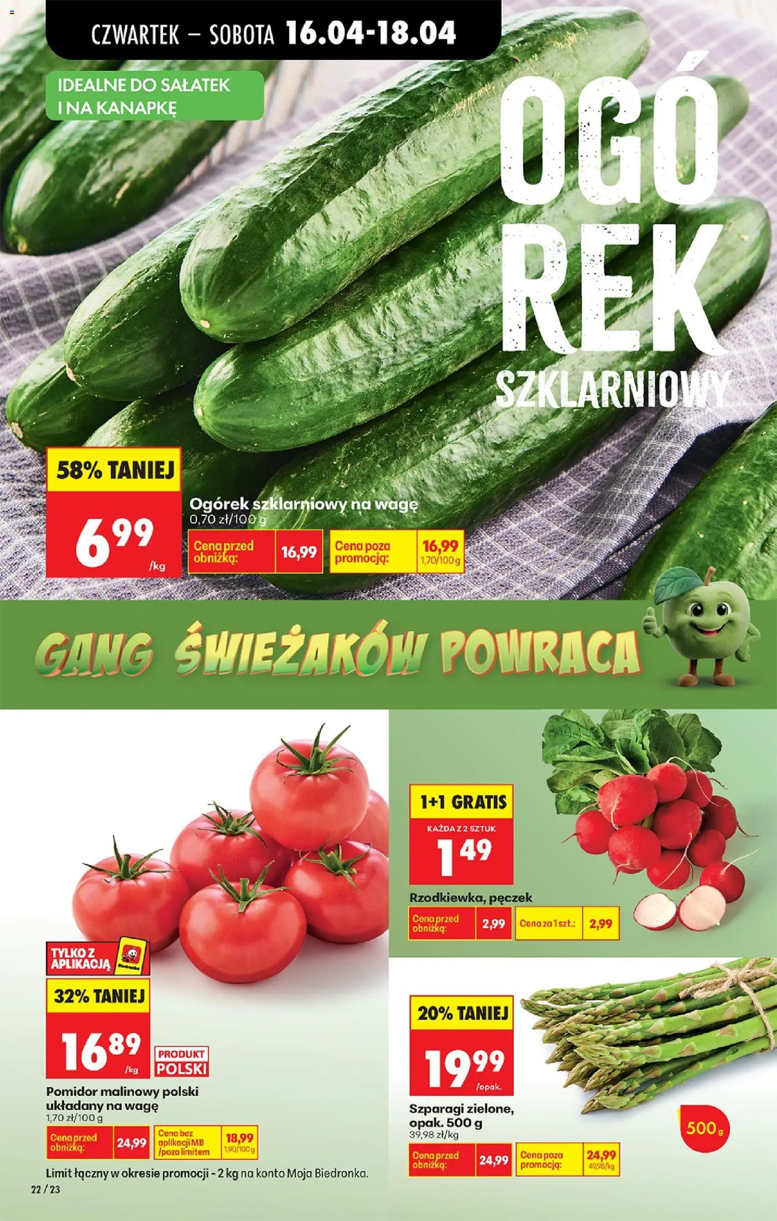 Biedronka gazetka od czwartku od 16.04.2026 | Strona: 30 | Produkty: Pomidor malinowy, Szparagi, Ogórek szklarniowy