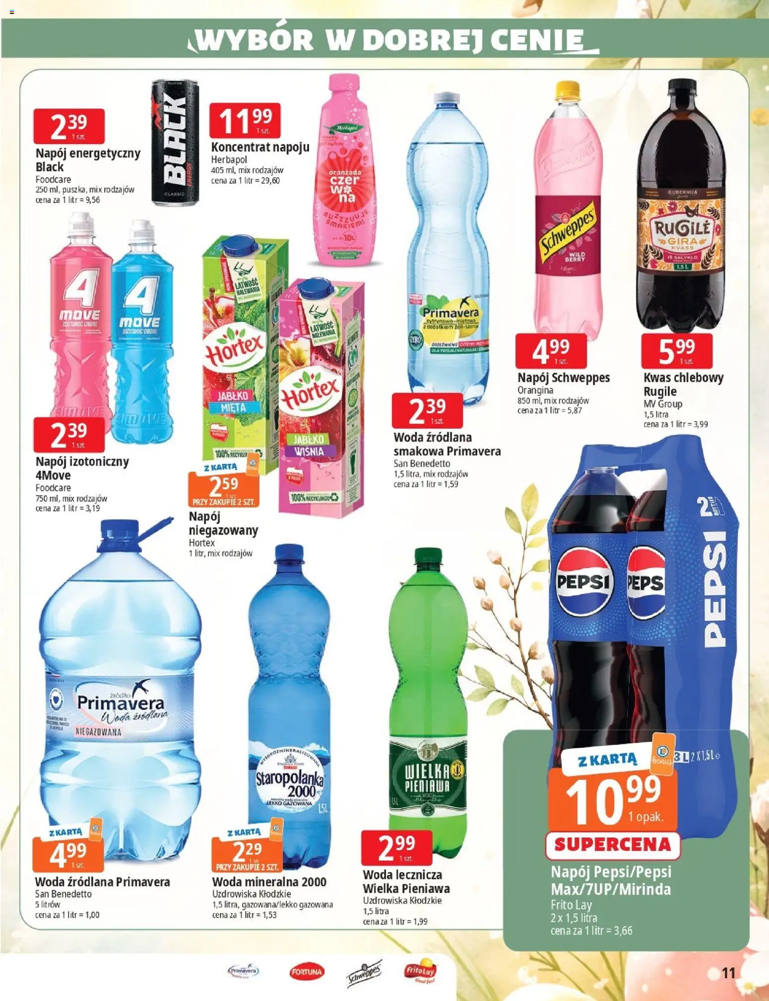 E.Leclerc gazetka - Zielona Góra Wielkanoc od 17.03.2026 | Strona: 11 | Produkty: Karta, Woda źródlana, Pepsi, Mięta