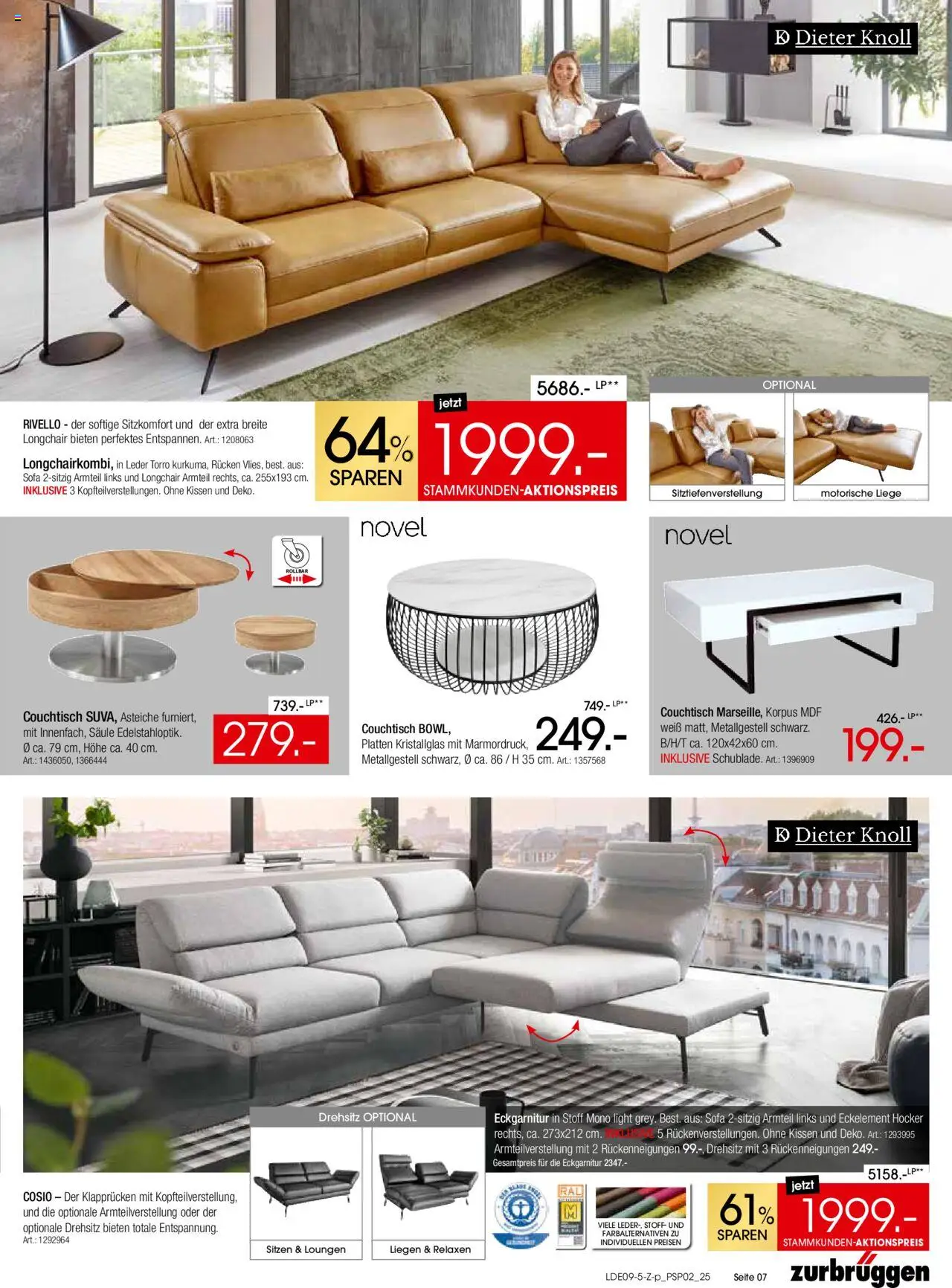 Zurbrüggen Polstermöbel-Spezial – gültig ab 20.09.2025 | Seite: 7 | Produkte: Hocker, Kissen, Sofa, Liege