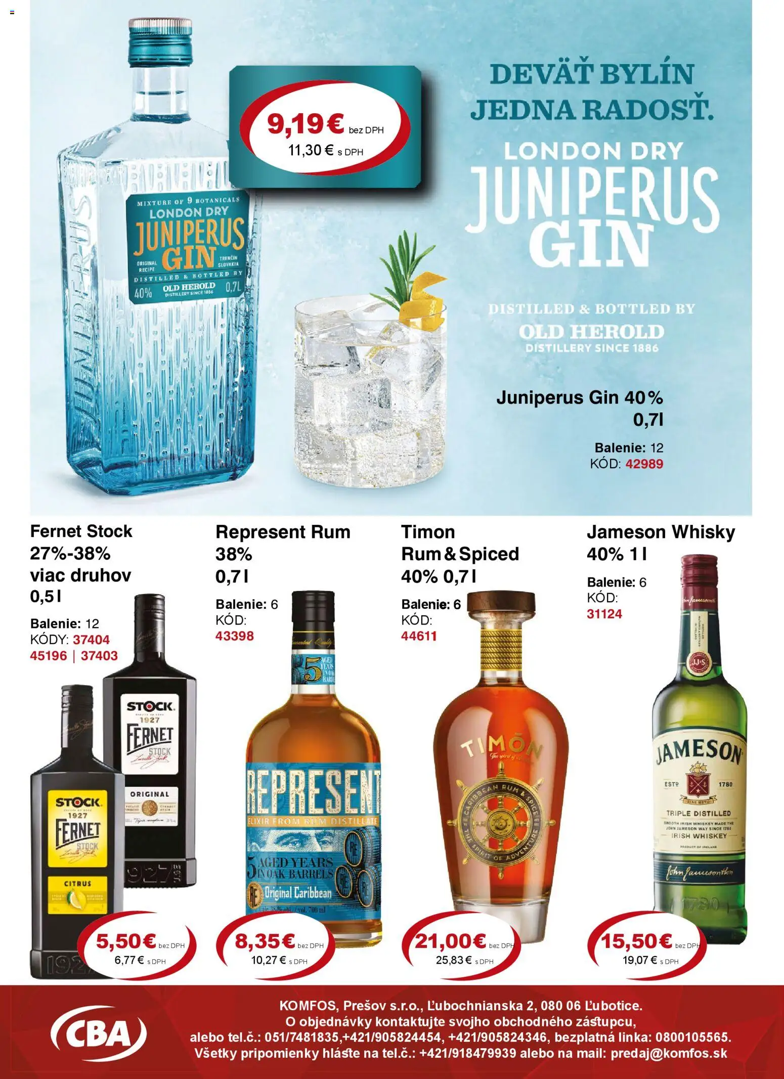 Nové CBA Komfos akcie – leták je platný od 08.12.2025 | Strana: 11 | Produkty: Jameson, Gin, Whisky, Fernet Stock